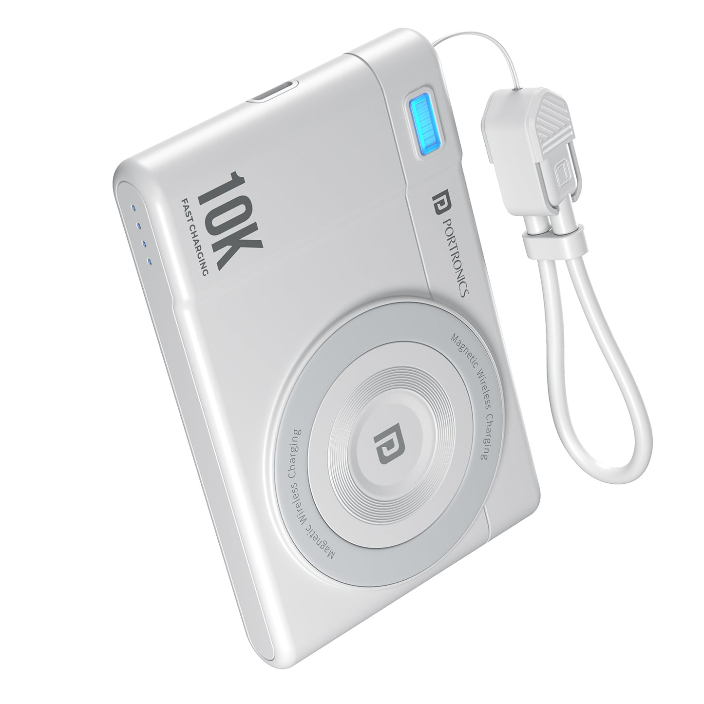 White Portronics Power Shutter Air 10K Power Bank 10000mAh | High-capacity battery for all-day usage | power bank 10000mAh | Keeps devices powered longer