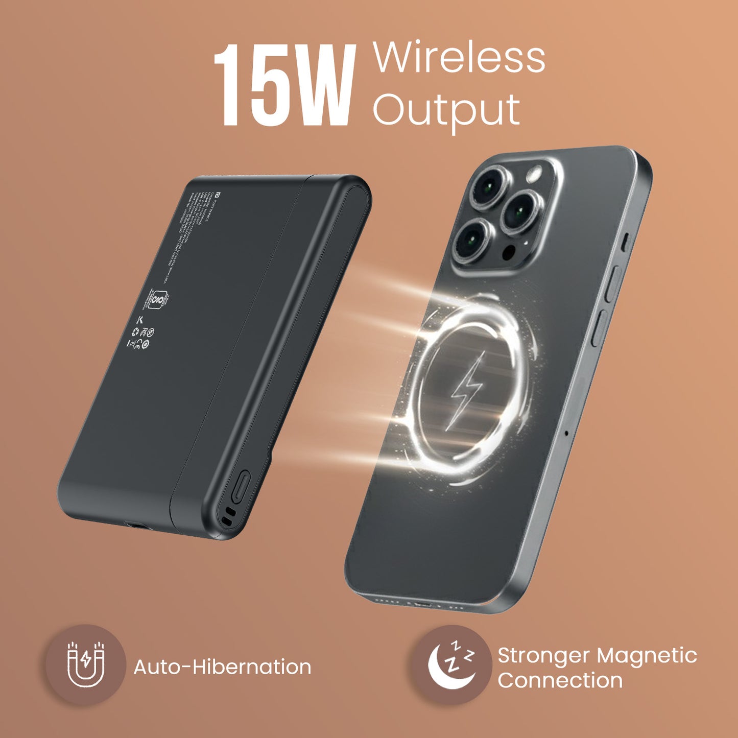 Black Portronics Power Shutter Air 10K Power Bank with 15 wireless charging | LED indicator for battery and wireless charging status | power bank | Lets you check battery instantly.