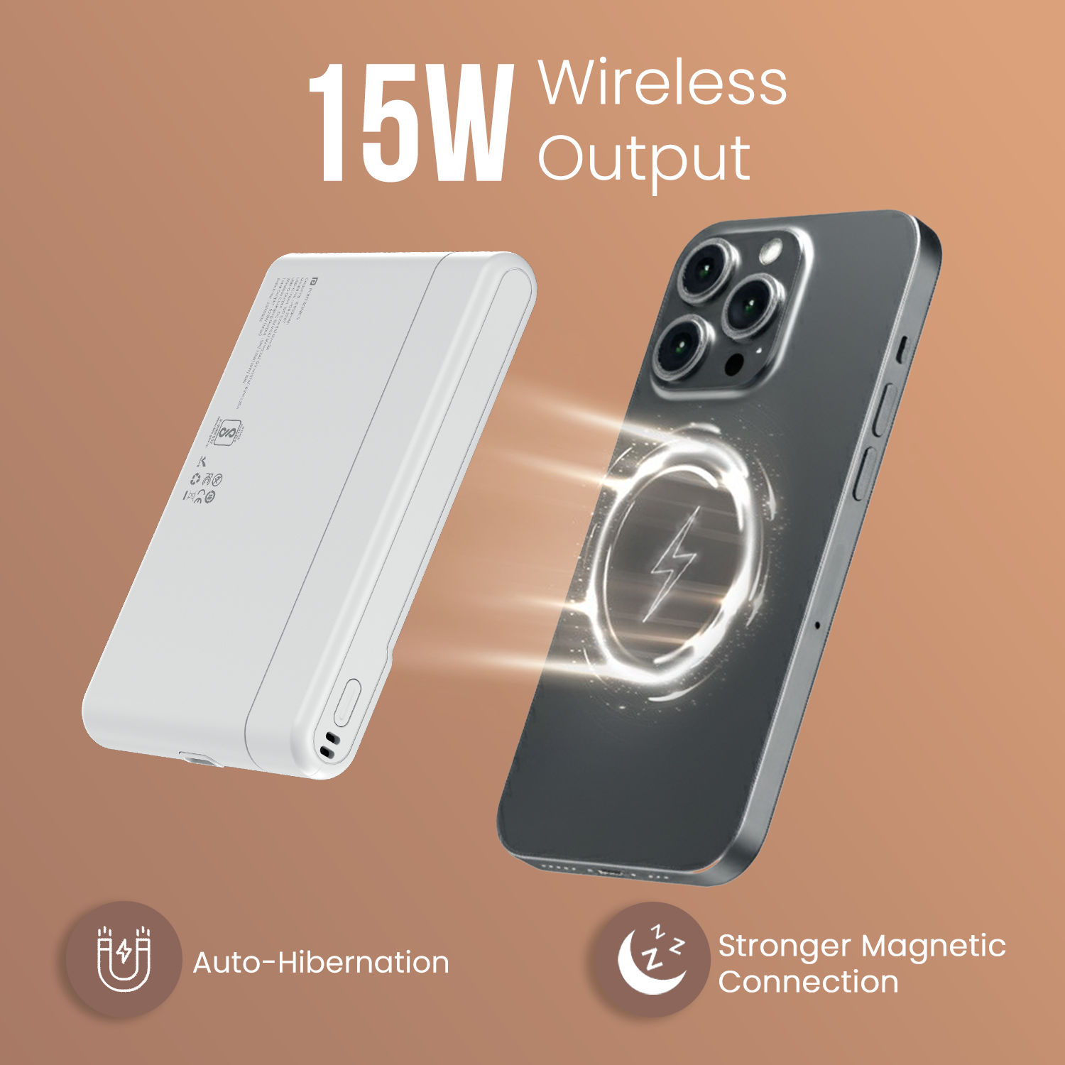 White Portronics Power Shutter Air 10K Powerbank for iPhone | 15W fast wireless charging made for Apple users | power bank for iPhone | Works perfectly with MagSafe phones.