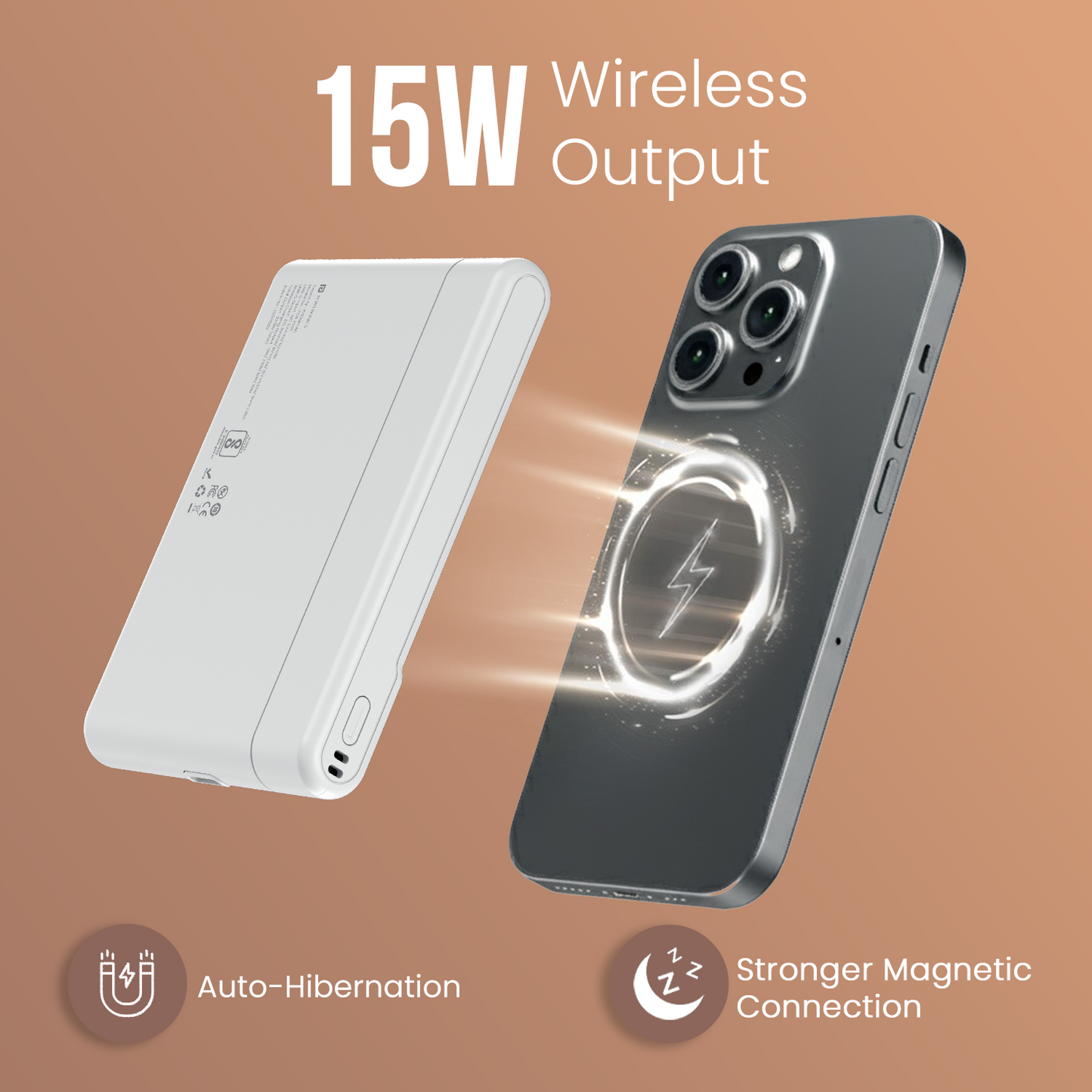 White Portronics Power Shutter Air 10K Powerbank for iPhone | 15W fast wireless charging made for Apple users | power bank for iPhone | Works perfectly with MagSafe phones.