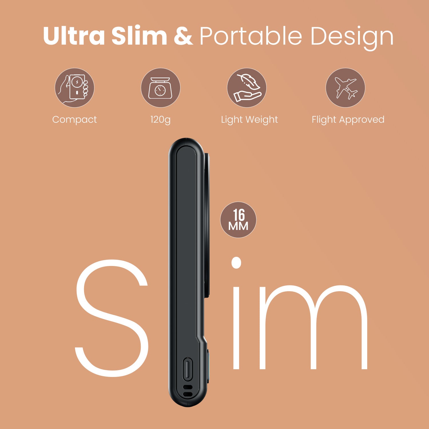 Black Portronics Power Shutter Air 10K Slim Power Bank | Ultra-slim 16mm design for pockets and bags | slim power bank | Makes daily carry effortless.