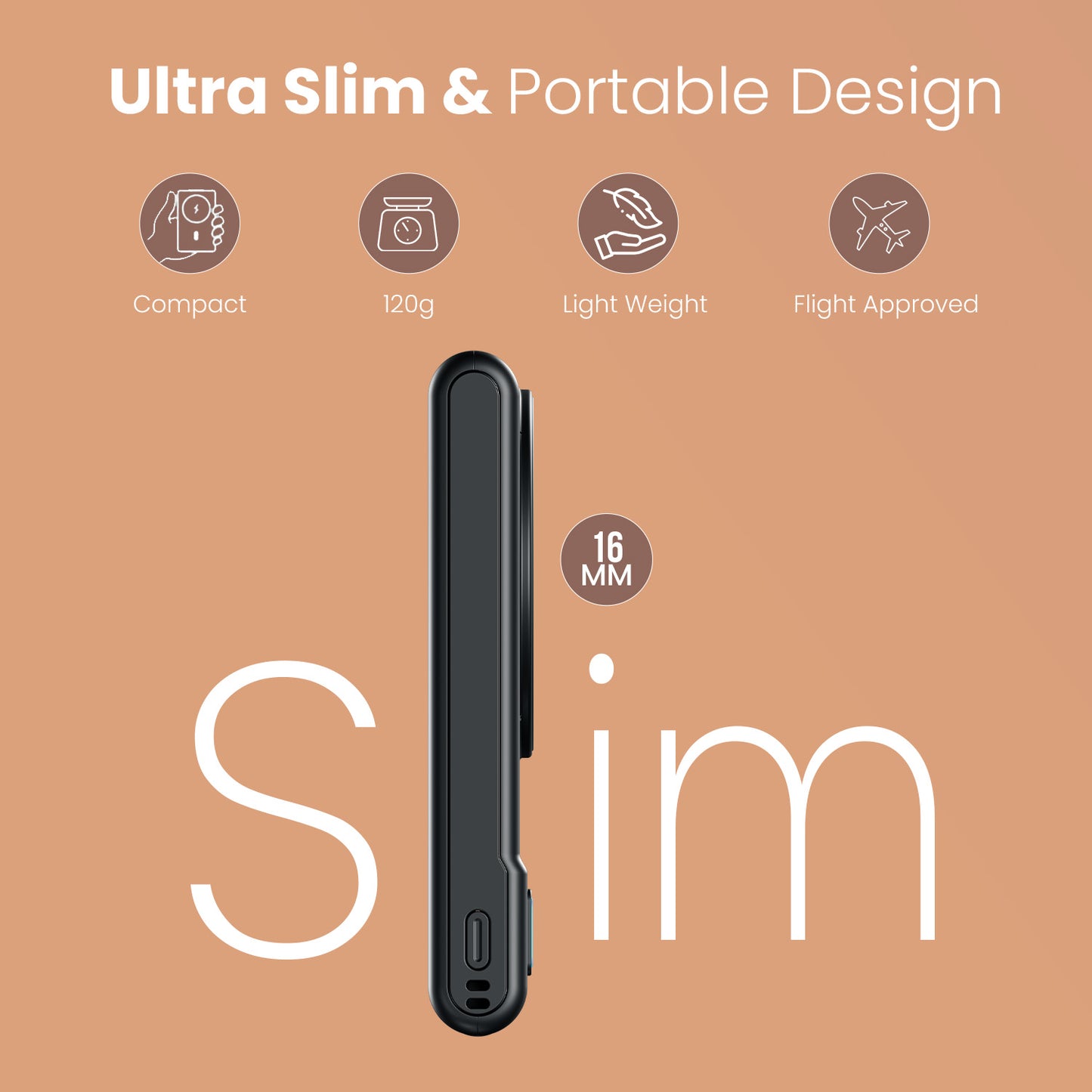 Black Portronics Power Shutter Air 10K Slim Power Bank | Ultra-slim 16mm design for pockets and bags | slim power bank | Makes daily carry effortless.