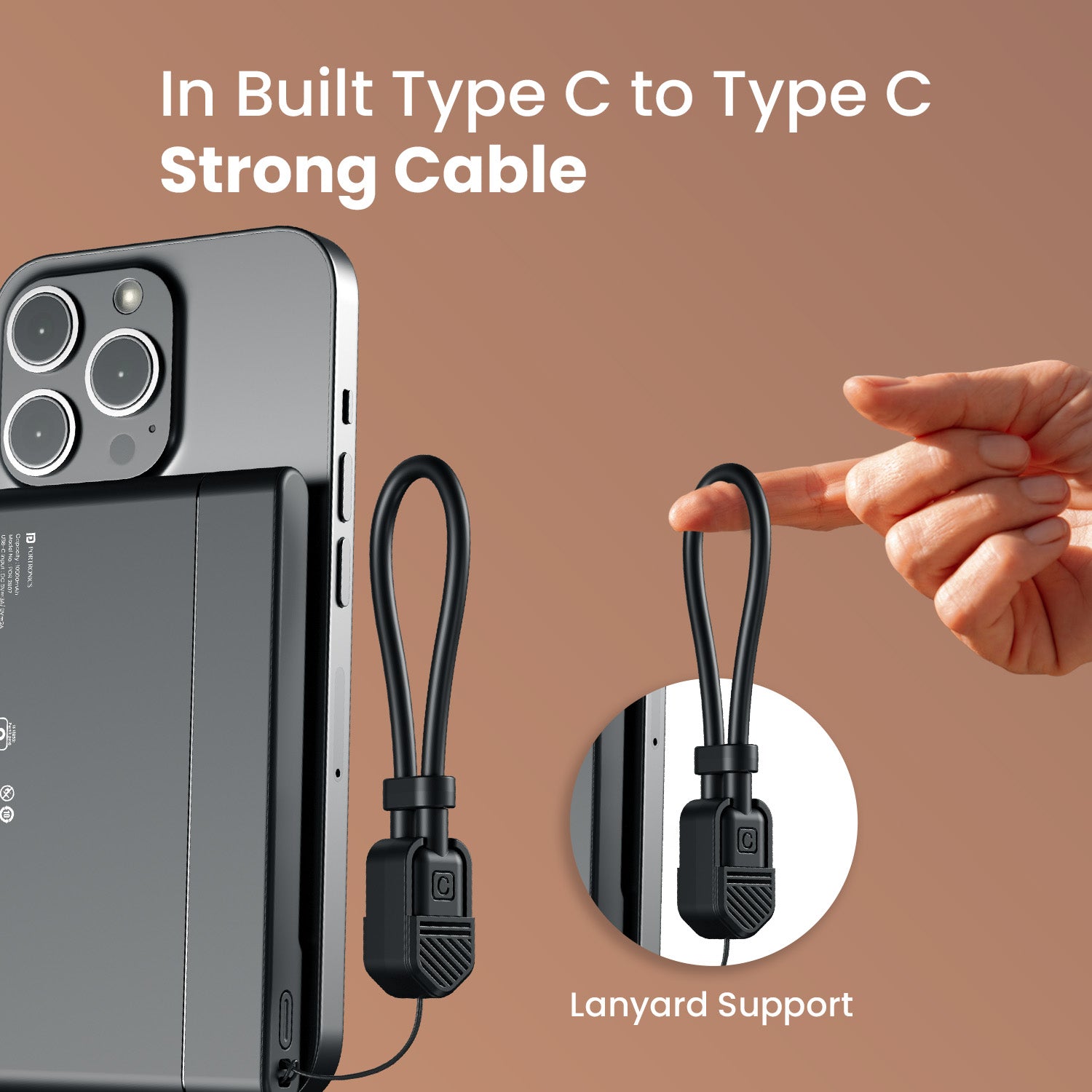 Black Portronics Power Shutter Air 10K Wireless Powerbank | Detachable Type-C cable for multi-device charging | powerbank | Adds convenience with built-in cable