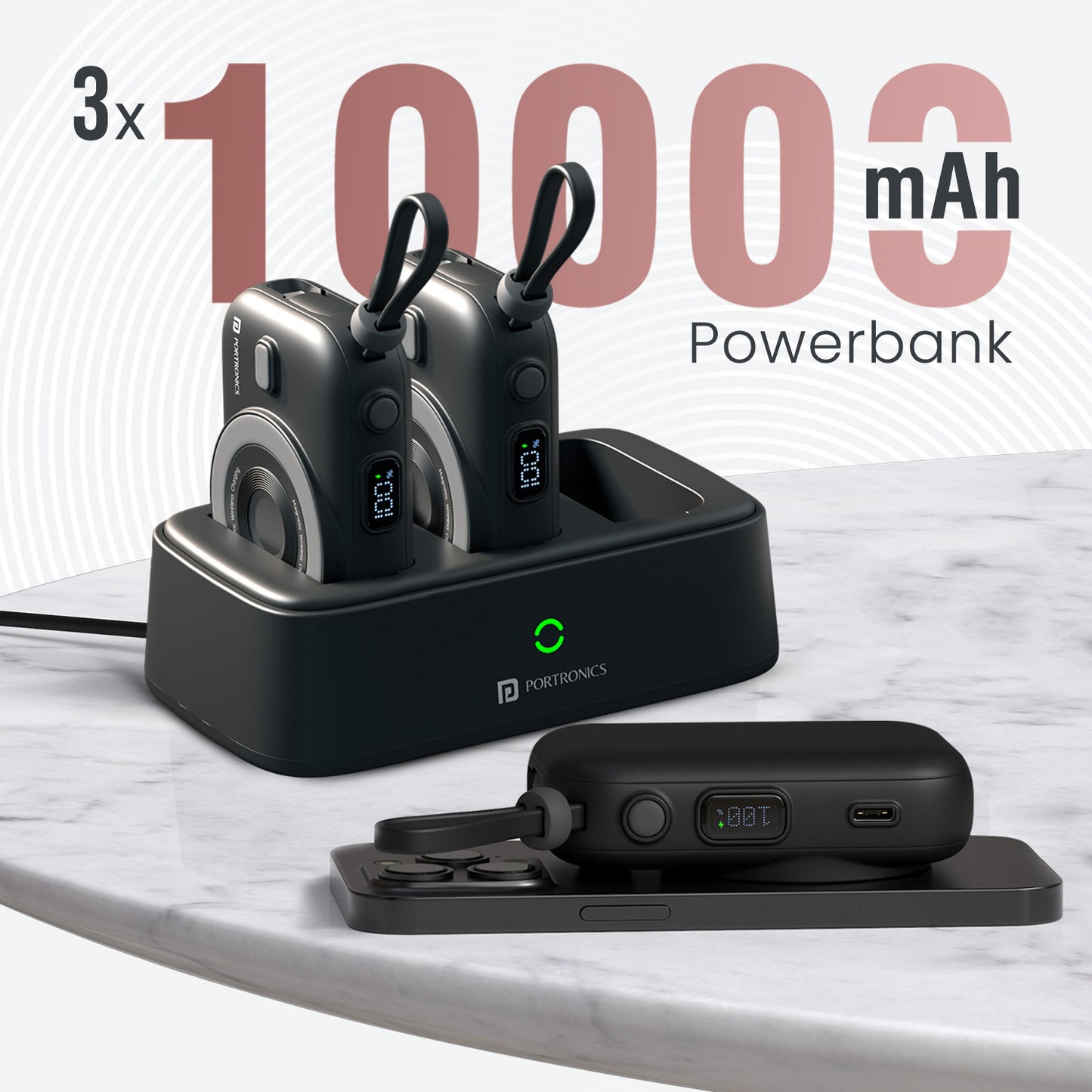 Portronics Power Shutter Home – Mini Power Bank with Wireless Charging for Mobile, Magnetic Dock, and LED Battery Display
