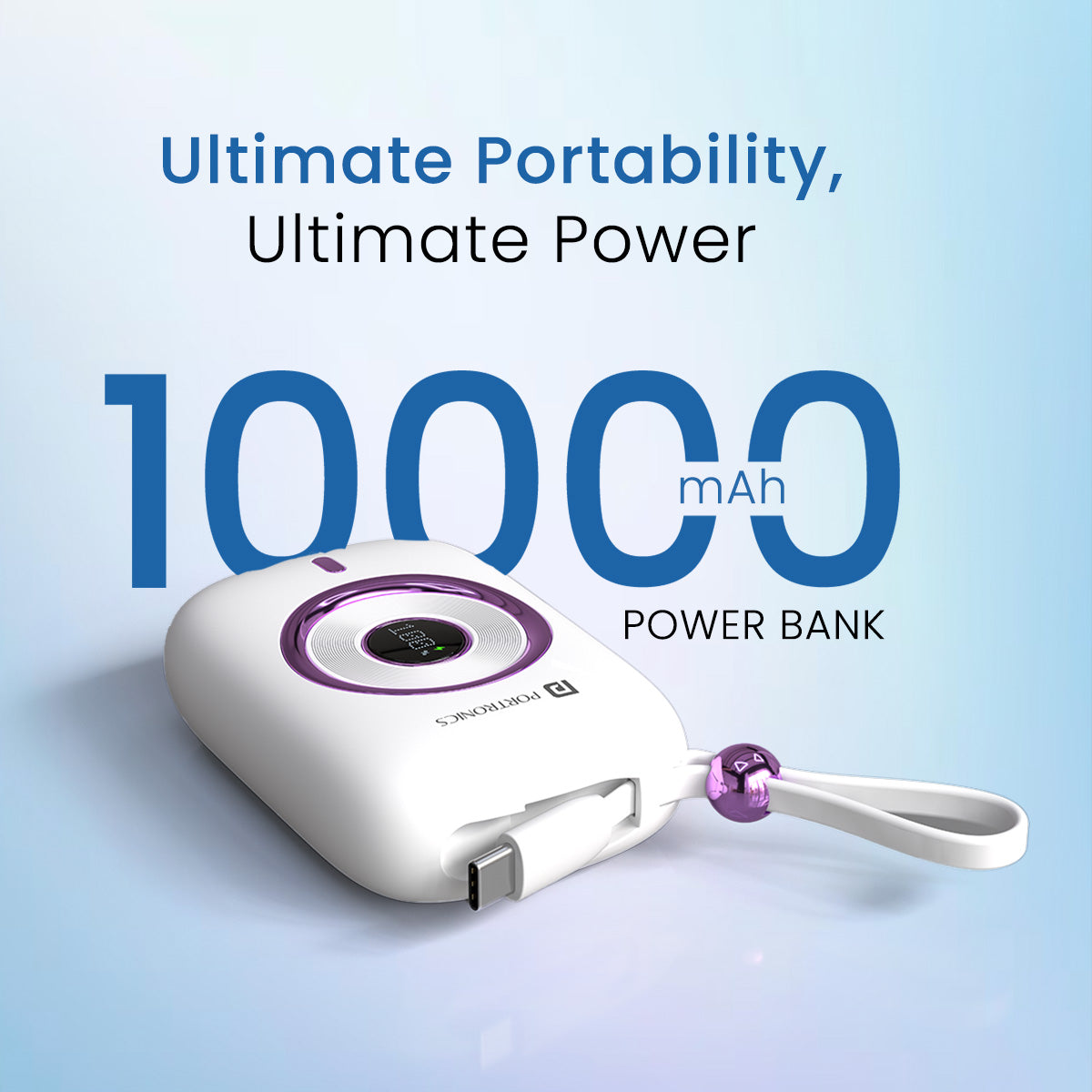 White Portronics Power Shutter pro best 10000mah 35w power bank for Iphone| best wireless power bank at affordable price