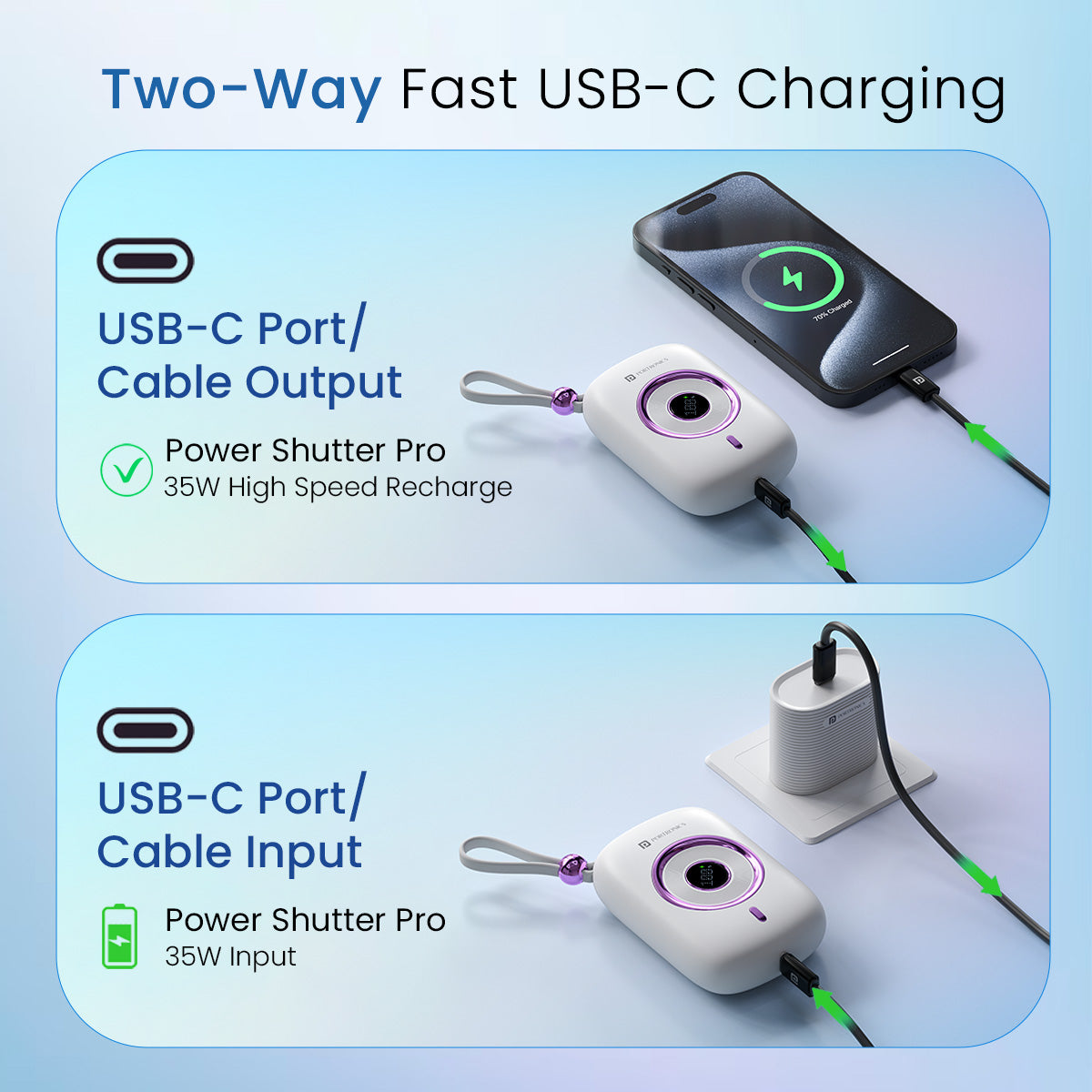 White Portronics Power Shutter pro best powerbank for fast charge online| power bank online with two way usb fast c charging