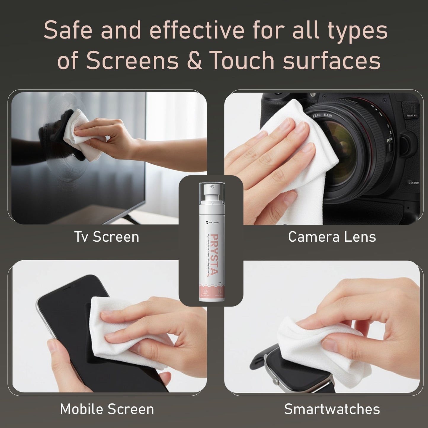 Portronics Prysta | Multi-Gadget Cleaner Kit with Alcohol-Free, Ammonia-Free Formula for Scratch-Free Cleaning of Screens, Keyboards, and Camera Lenses | Gadget Cleaner, Cleaning Kit, Screen Cleaner for Mobile, Keyboard Cleaning Kit, Cleaner for Mobile Screen