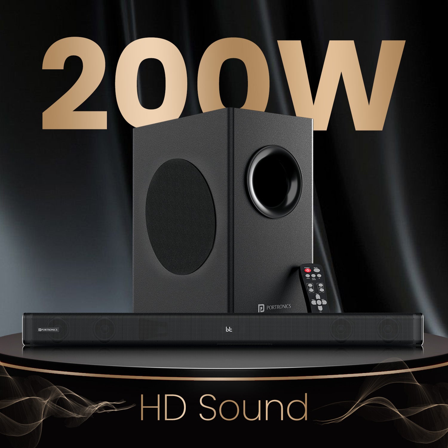 Portronics Pure Sound 107 best sound bar for home with deep bass subwoofer speaker, ensuring crystal-clear audio and cinematic sound quality| best 2.1 home theater online|