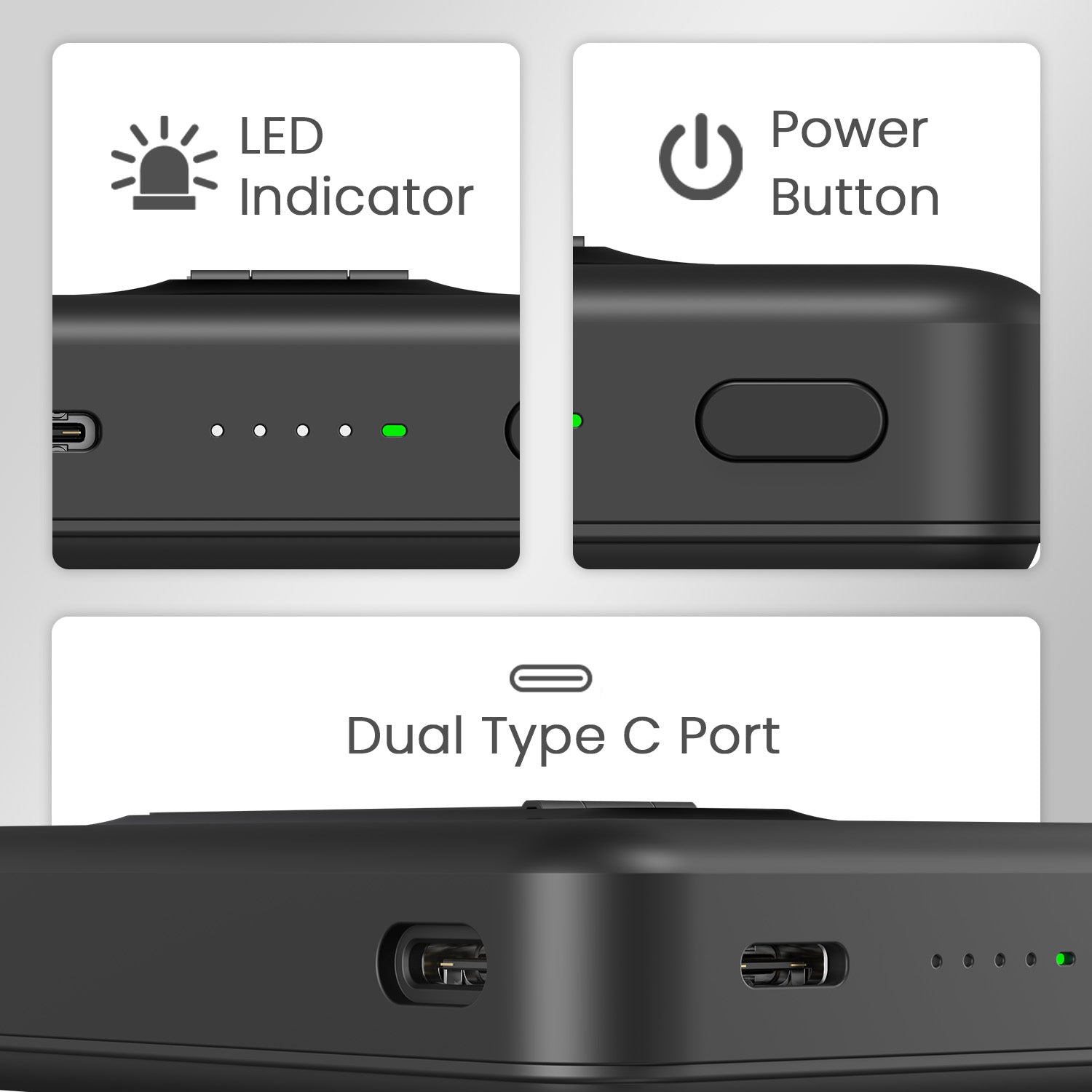 Black Portronics Revvo Power Bank | LED Display Showing Real-Time Battery Percentage | 10000mAh Fast-Charging Power Bank, Power Bank for iPhone