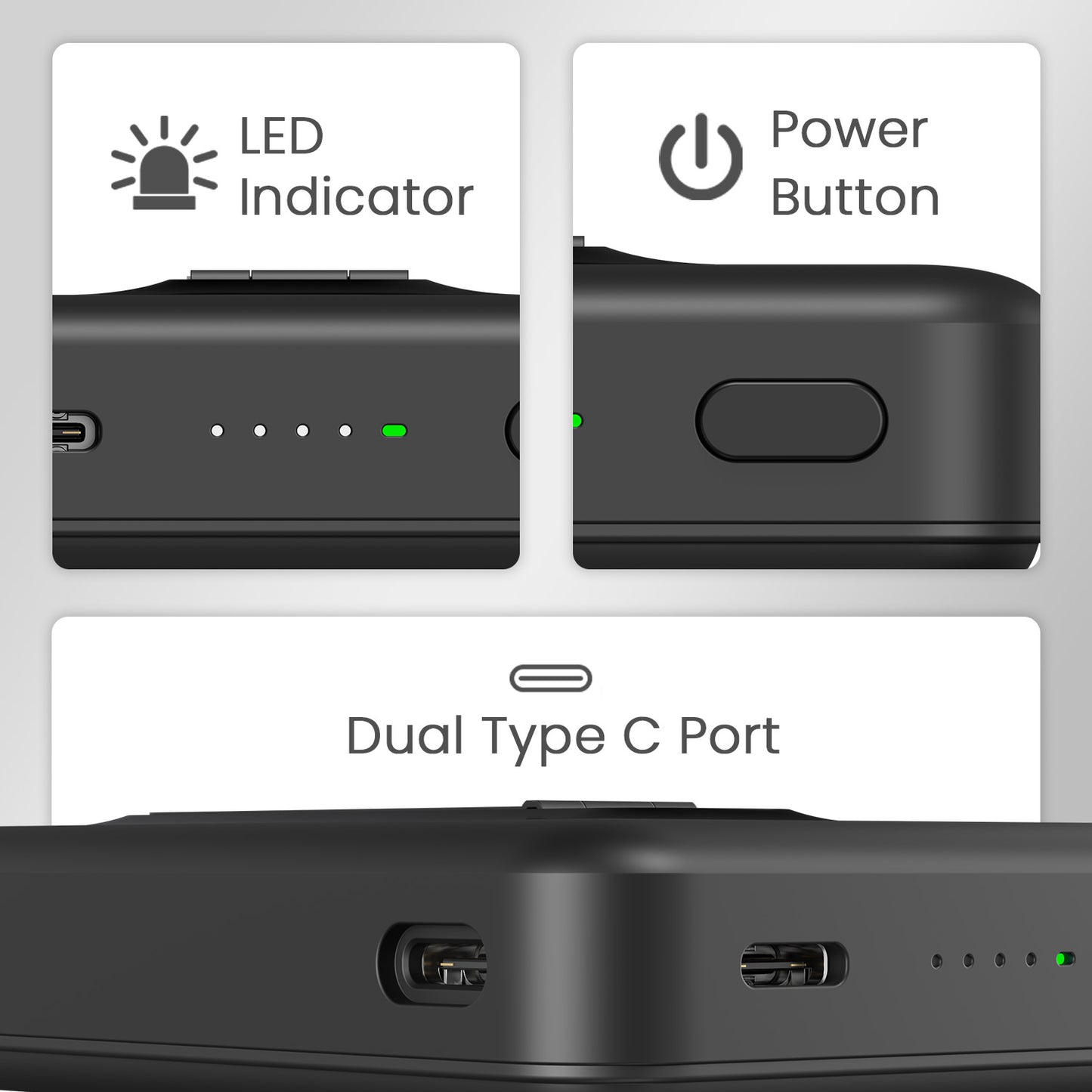 Black Portronics Revvo Power Bank | LED Display Showing Real-Time Battery Percentage | 10000mAh Fast-Charging Power Bank, Power Bank for iPhone