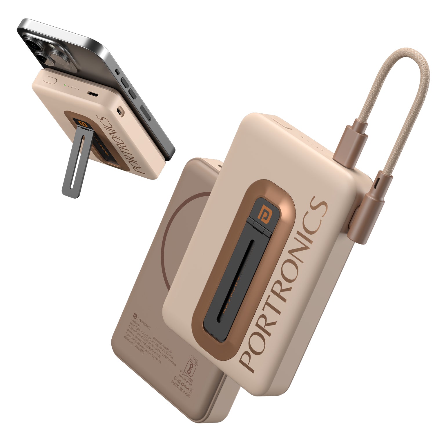 Mocha Portronics Revvo 10000mAh Wireless Power Bank | 15W MagSafe Magnetic Charging | Wireless Powerbank, Power Bank for iPhone, Apple MagSafe Power Bank