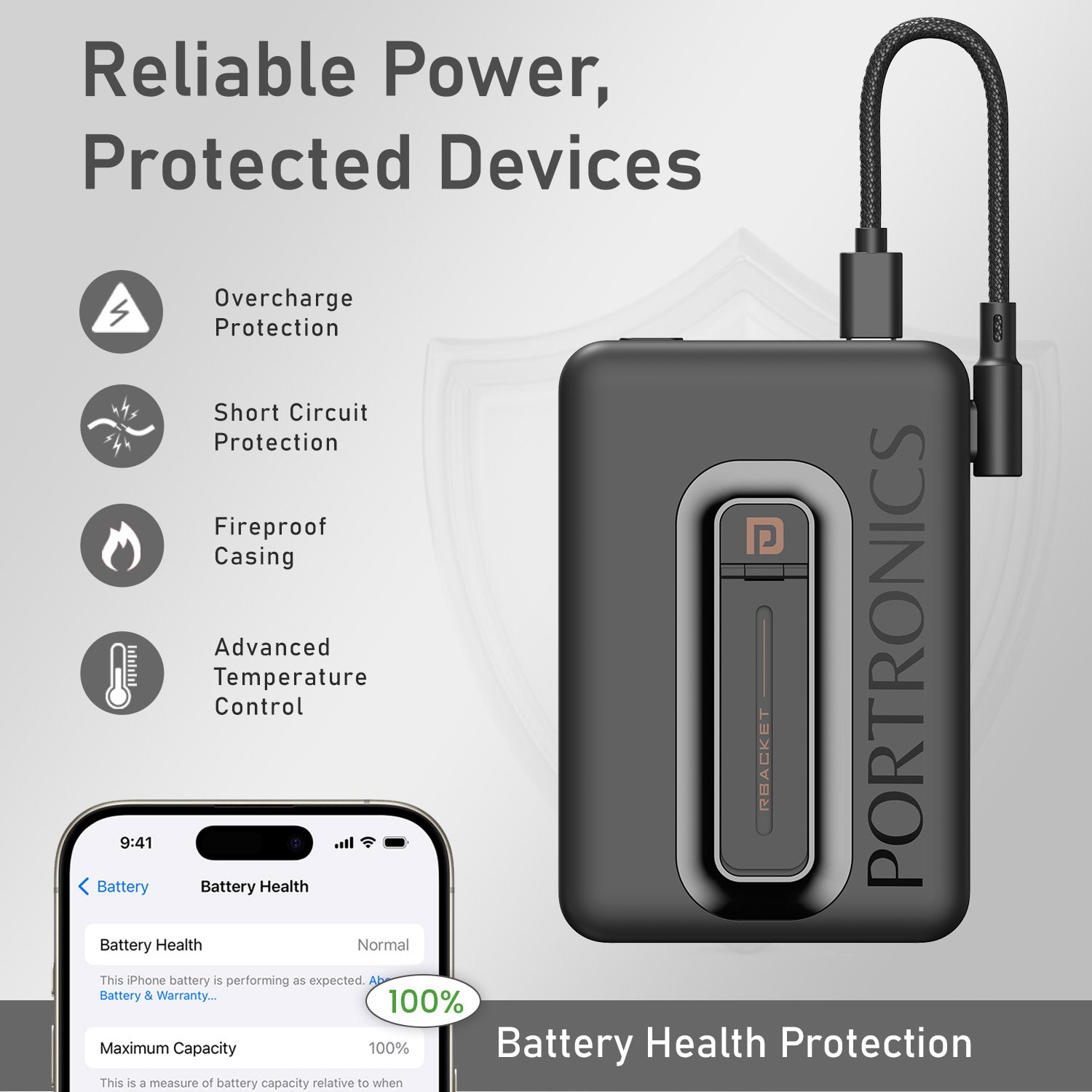 Black Portronics Revvo 10K Power Bank | MagSafe Stand Function for Hands-Free Use | Apple MagSafe Power Bank, Power Bank 10000mAh Wireless