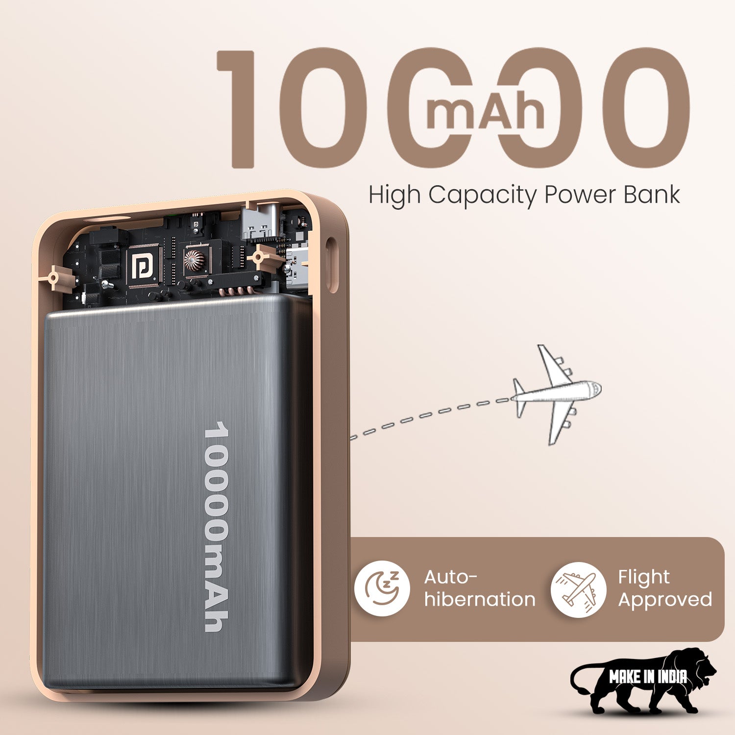 Mocha Portronics Revvo 10K Power Bank | Compact and Lightweight Design for Travel | Portable Power Bank, Best Power Bank in India