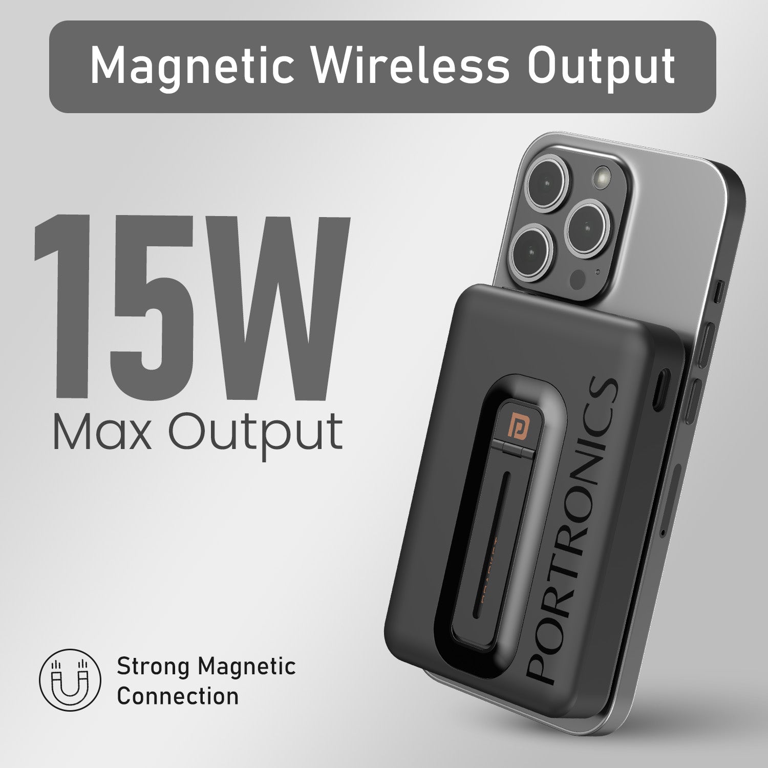 Black Portronics Revvo 15w Magnetic Power Bank | 10000mAh High-Density Battery for Smartphones and Laptops | Portable Power Bank, Power Bank for Mobile