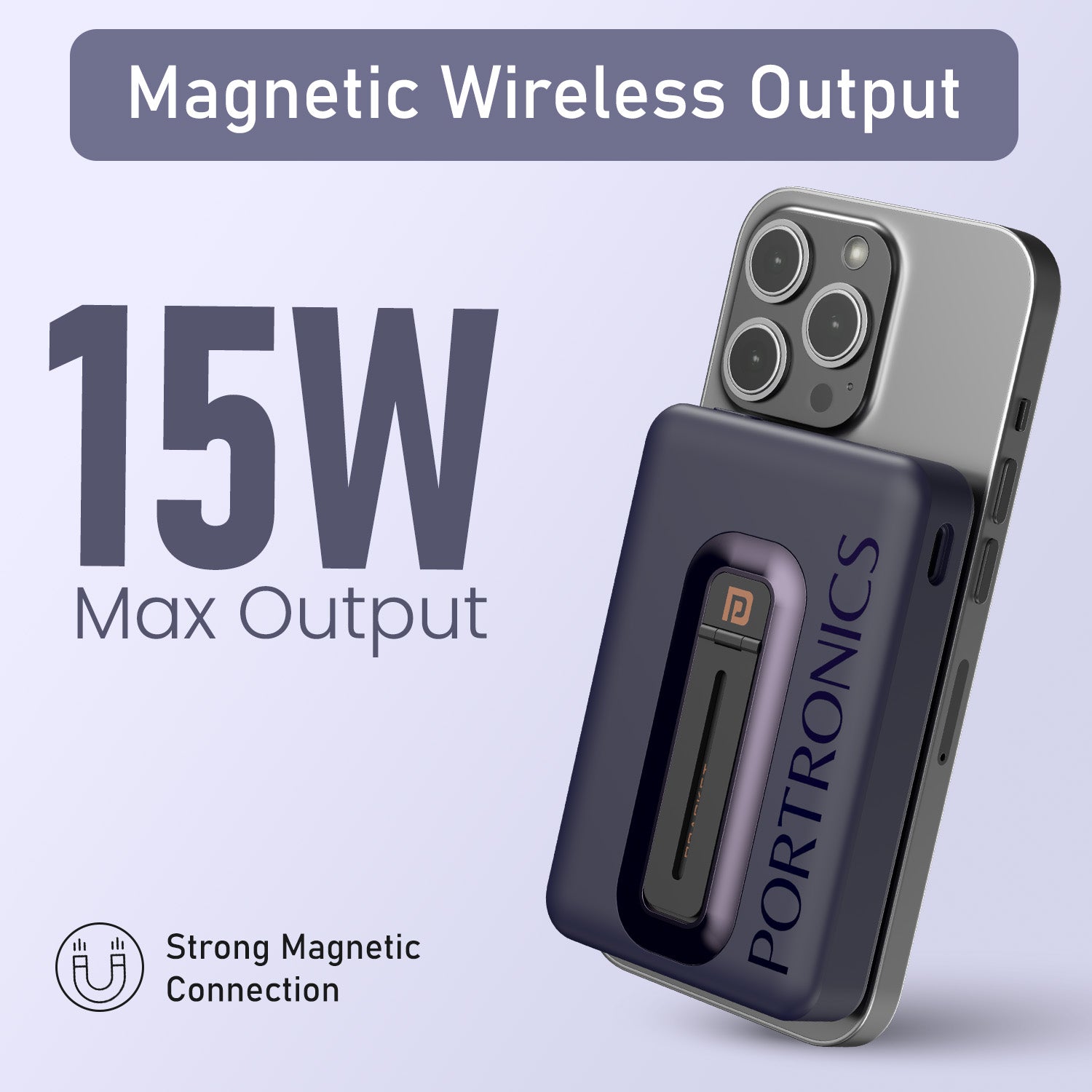 Blue Portronics Revvo Magnetic Wireless Power Bank | 15W Fast Wireless Charging for iPhone and Android | Apple MagSafe Power Bank, Wireless Power Bank