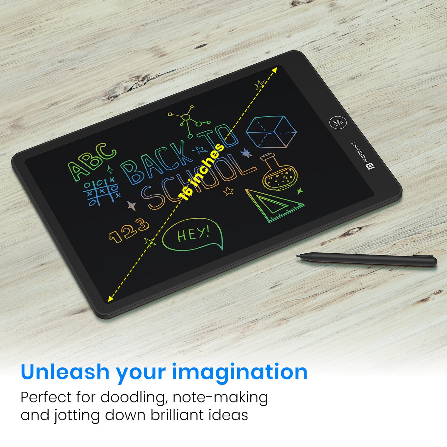 Portronics Ruffpad 16 Lite | Pressure-sensitive LCD screen for smooth and natural handwriting | digital writing pad designed for students, artists, and professionals.