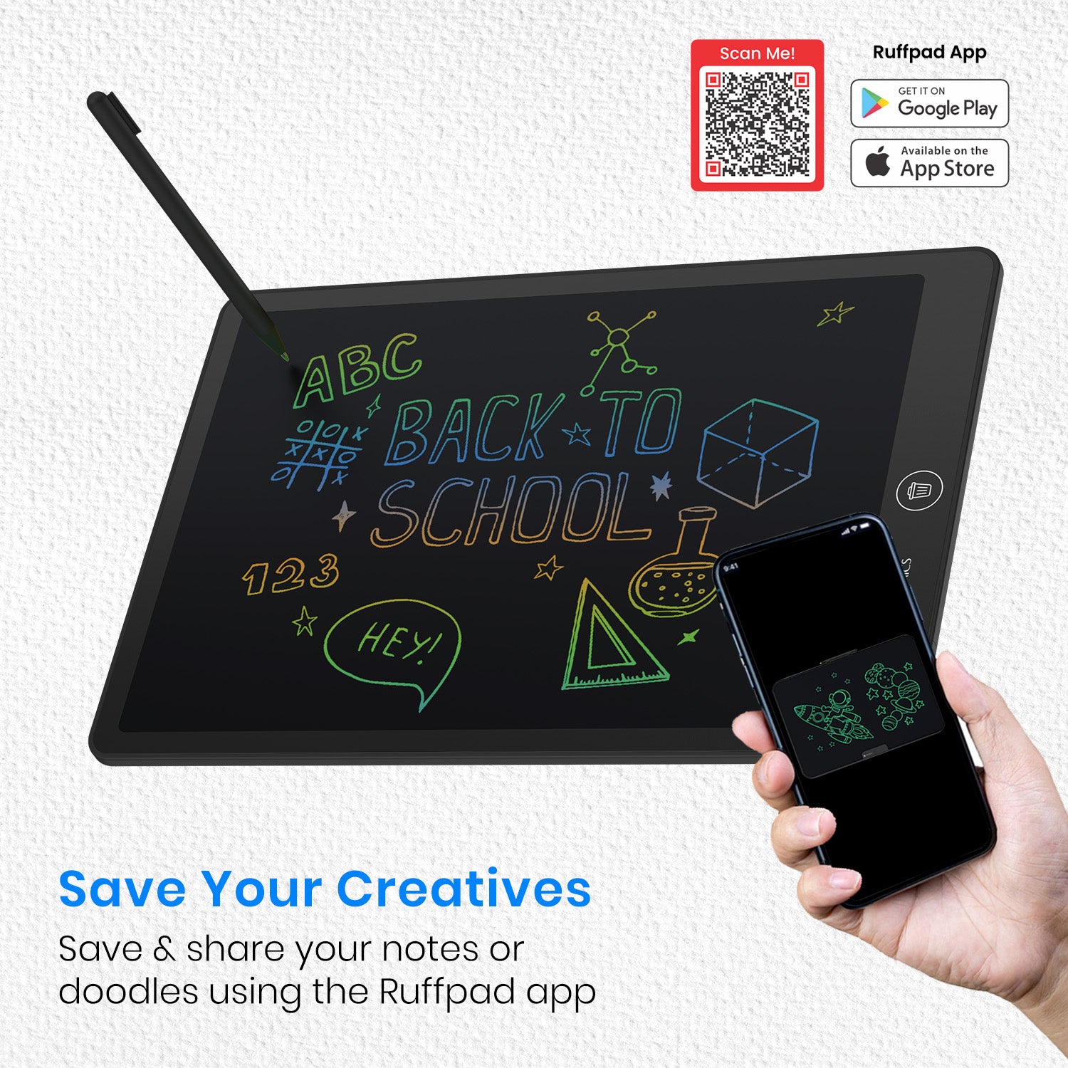 Portronics Ruffpad 16 Lite | Save and share creations easily using the Ruffpad app | digital writing tablet that helps store, capture, and share handwritten notes.
