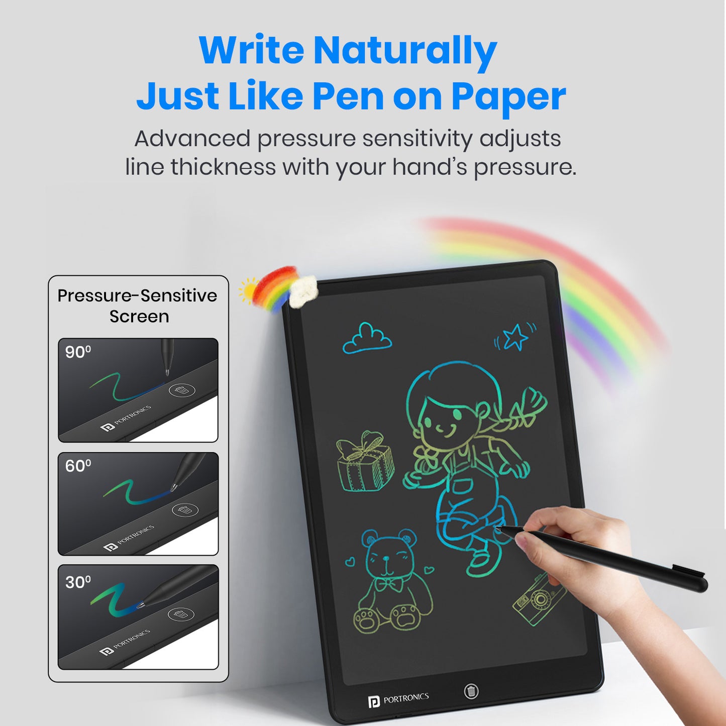 Portronics Ruffpad 16 Lite | Companion stylus with integrated holder for convenience | lcd notepad for pen-and-paper writing with precision control