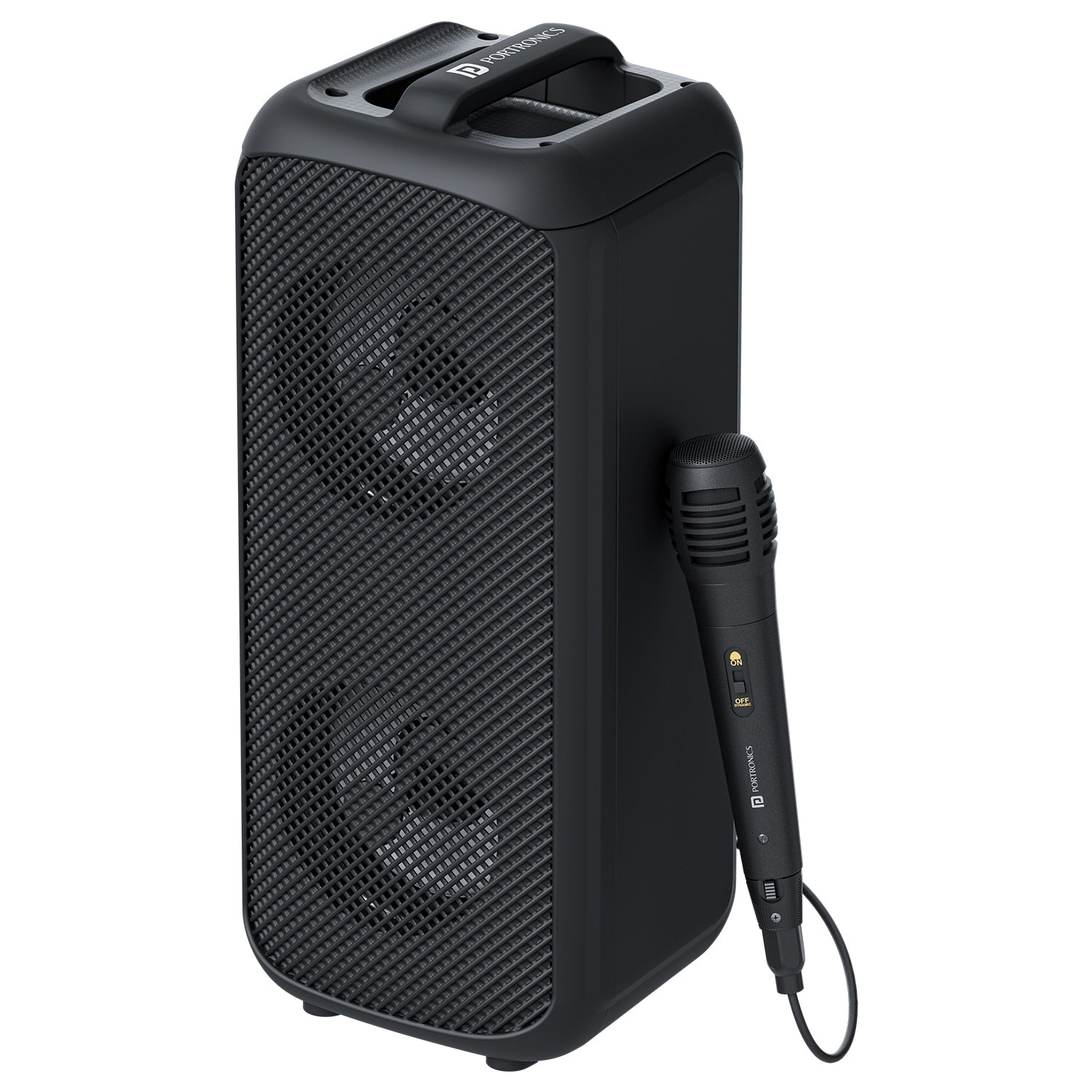 Portronics Rumble 25W wireless party speaker with wired mic, Bluetooth 5.3, Type‑C fast charging, AUX and USB connectivity, portable rechargeable speaker for powerful sound