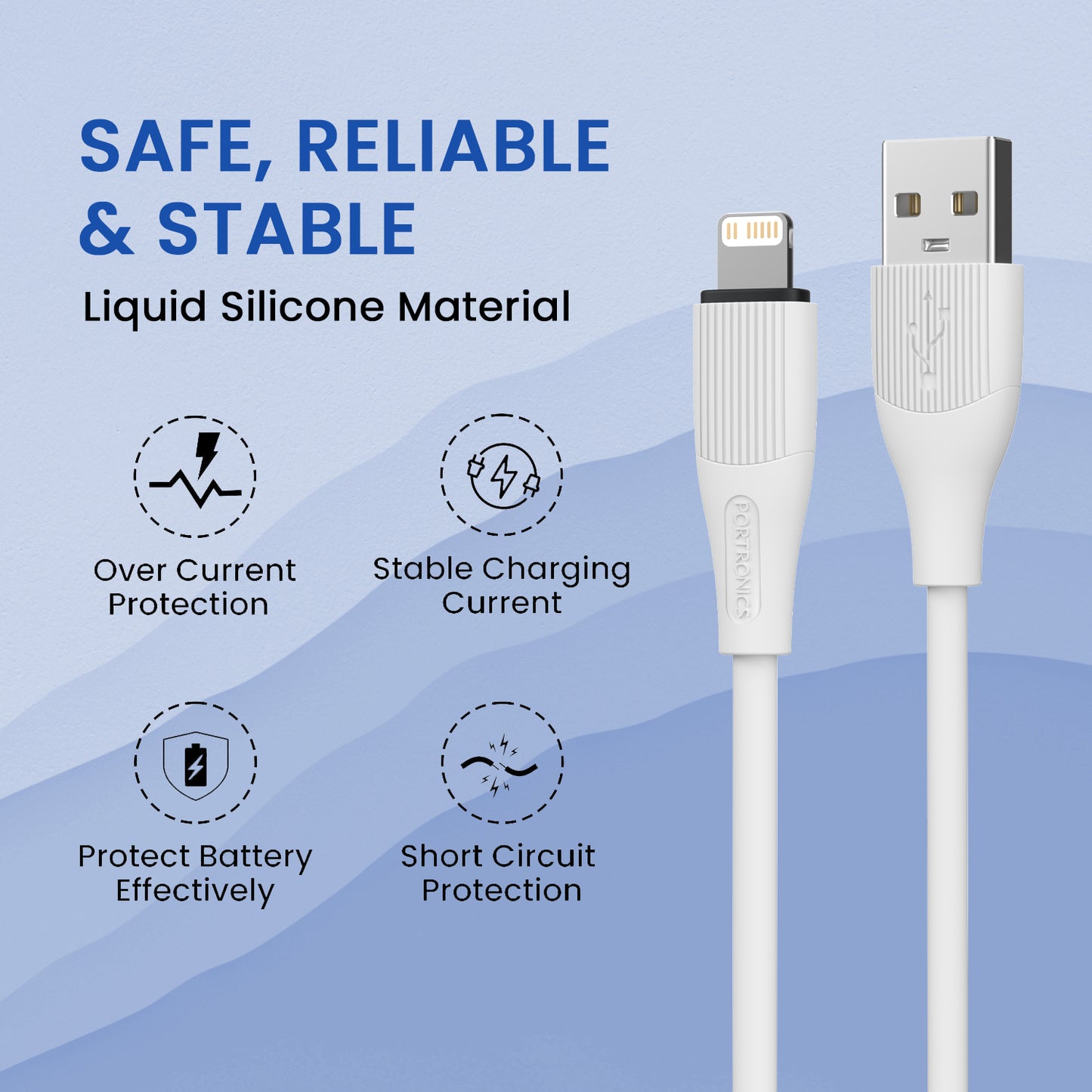 Portronics Silklink iPhone charger cable with high-speed data sync, non-tangle silicone, 20W fast charging and best i phone cable price for all Apple users.