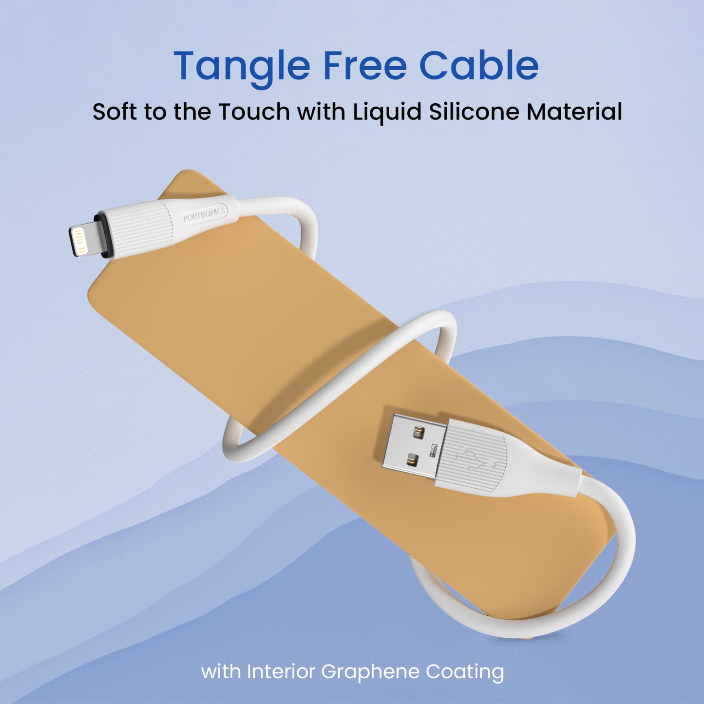 Portronics Silklink iPhone lightning cable with 8 Pin connector, 20W power output, 1M length and sleek white finish, ideal for reliable Apple charging cable needs.