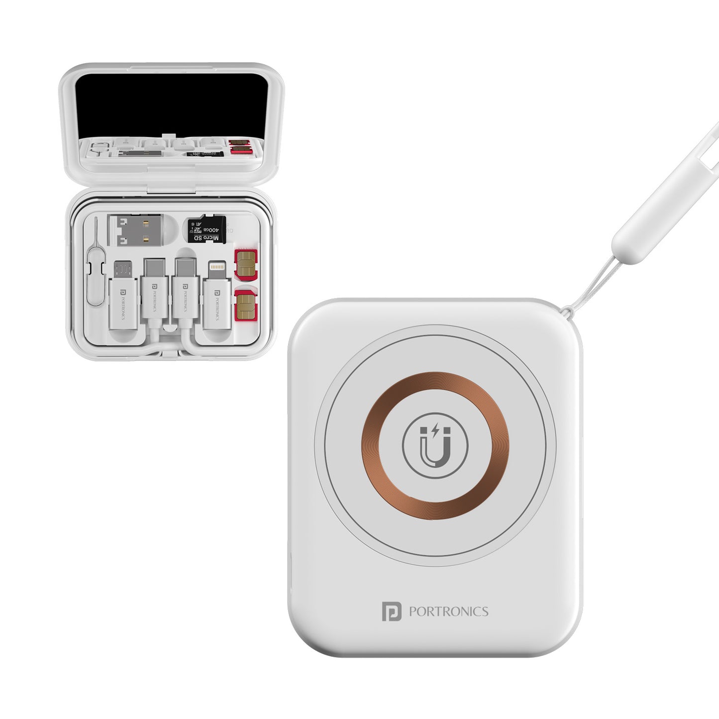 White Portronics Smartpod Wireless Phone Charger | 15W Fast Magnetic Charging with Cleaning Kit | wireless phone charger, 15W Wireless Charger