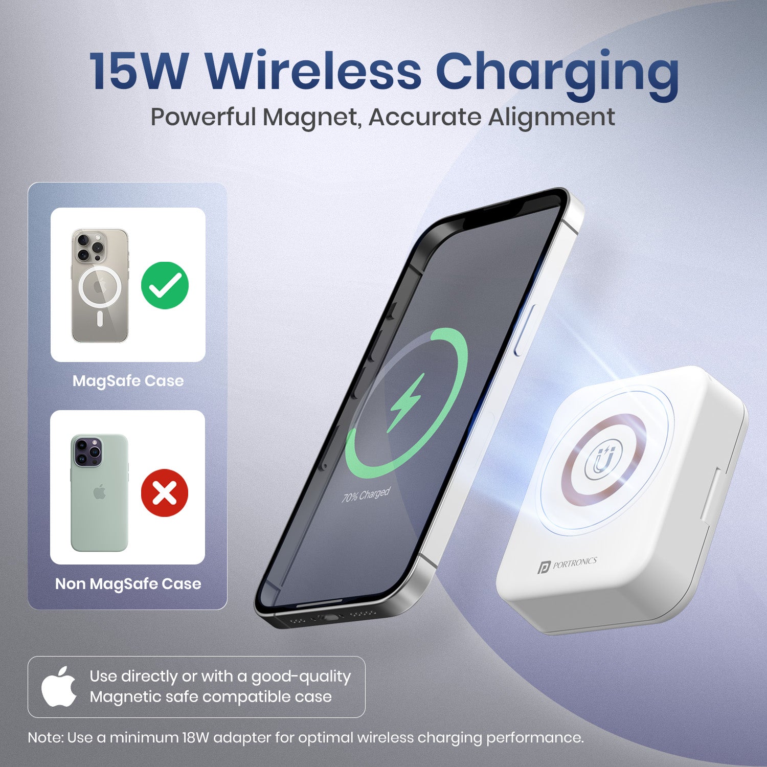 White Portronics Smartpod Wireless Charging Stand | Magnetic 15W Fast Charger for Smartphones | best wireless charger in India, wireless charger for iPhone 15