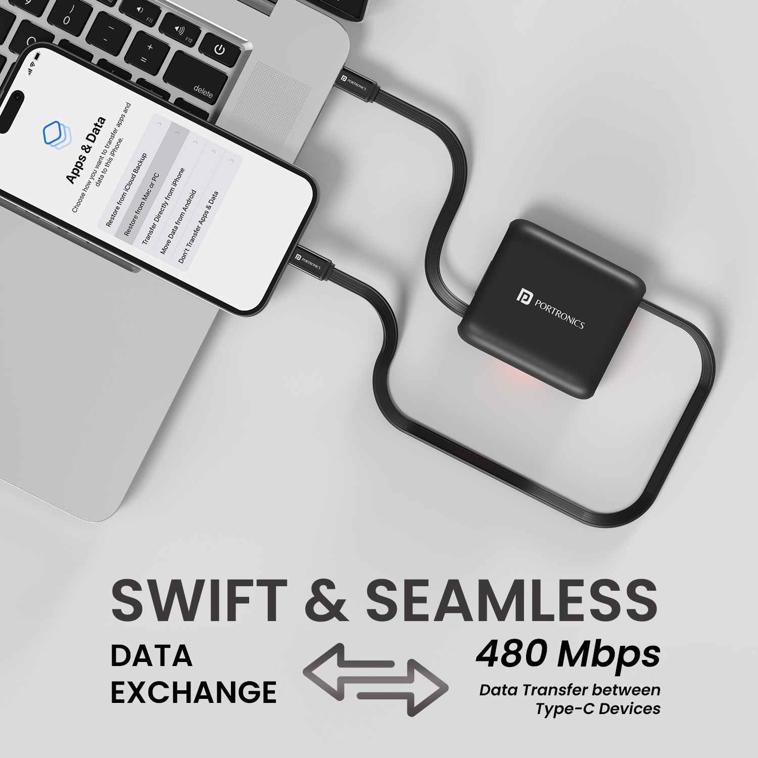 Portronics SnapCase 5 60W Fast Charging Cable Kit | Designed for rapid power delivery using a high-speed type c to type c cable | fast charging cable that enhances charging efficiency
