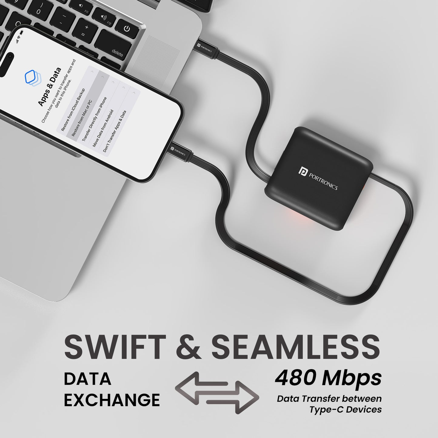 Portronics SnapCase 5 60W Fast Charging Cable Kit | Designed for rapid power delivery using a high-speed type c to type c cable | fast charging cable that enhances charging efficiency
