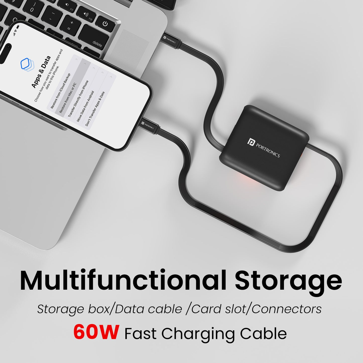 Portronics SnapCase 5 60w Type C Charging Cable Kit | Suitable for Android and iPhone with 8-pin lightning connector for versatile charging | c type cable ensuring smooth device compatibility
