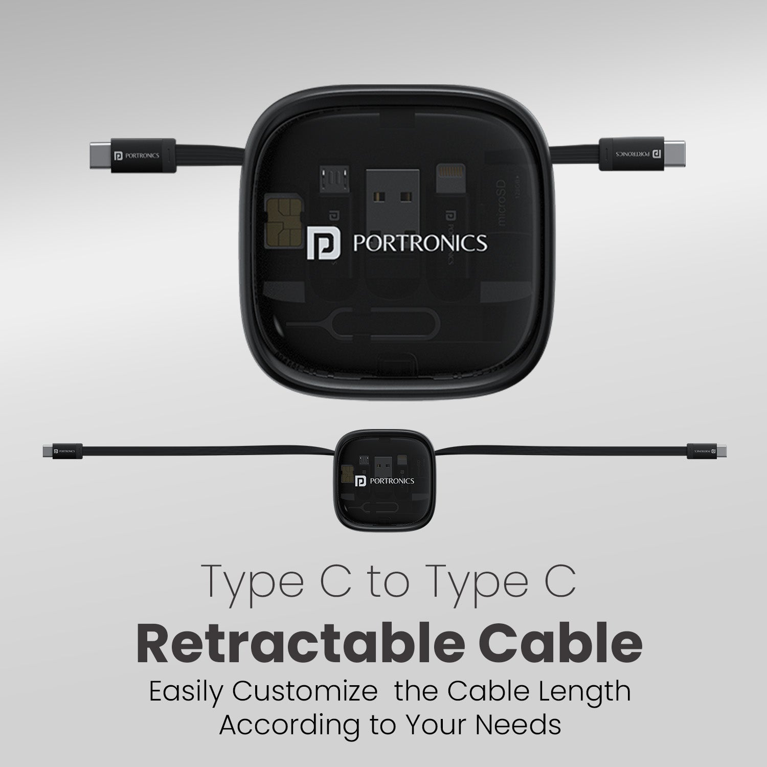 Portronics Snapcase 2 come with  type c to type c retractable cable| type c to type c cable for Iphone