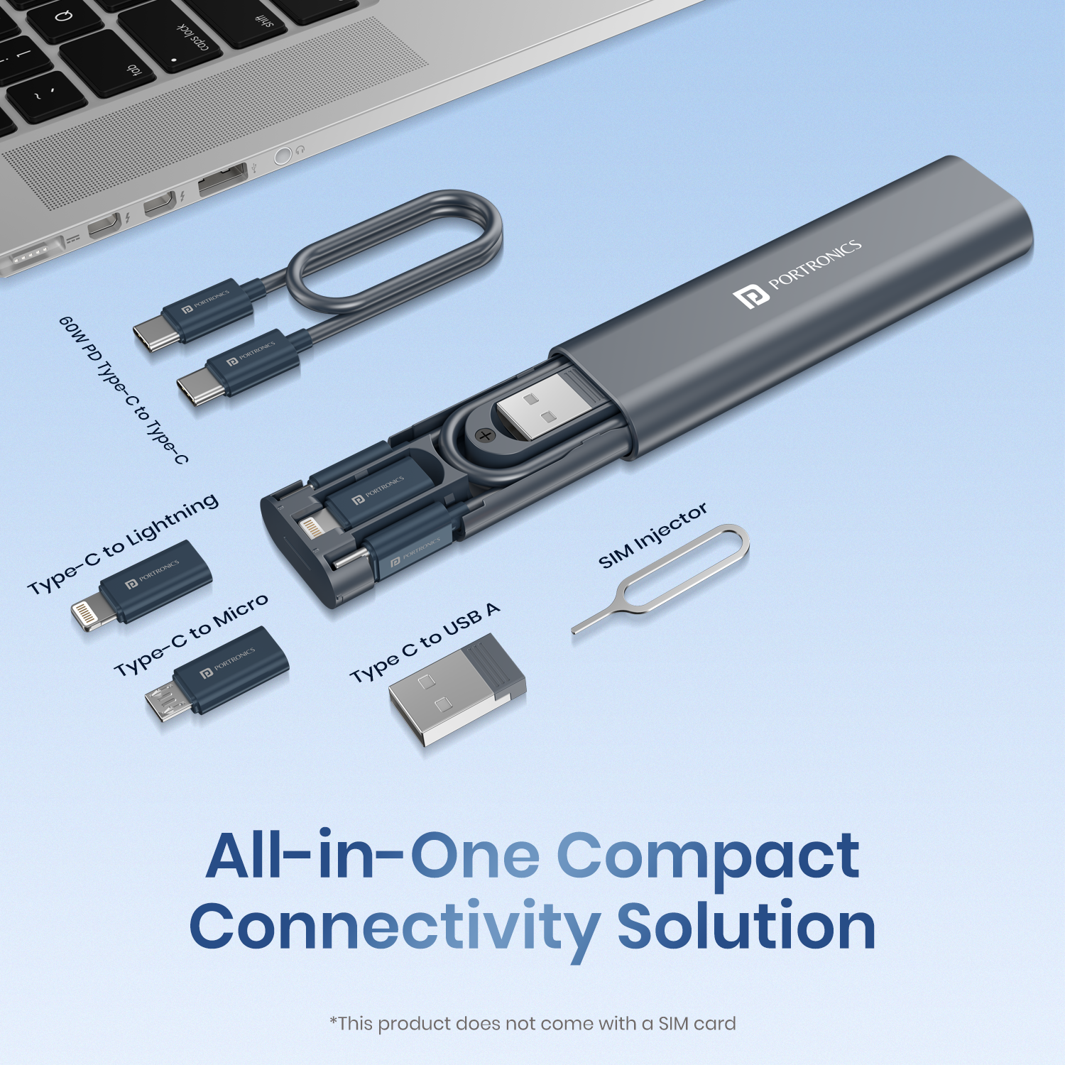 Blue Portronics Snapcase 3 All-in-one charging, syncing, and storage gadget combining multiple functionalities, ensuring you’re prepared and organized wherever you go