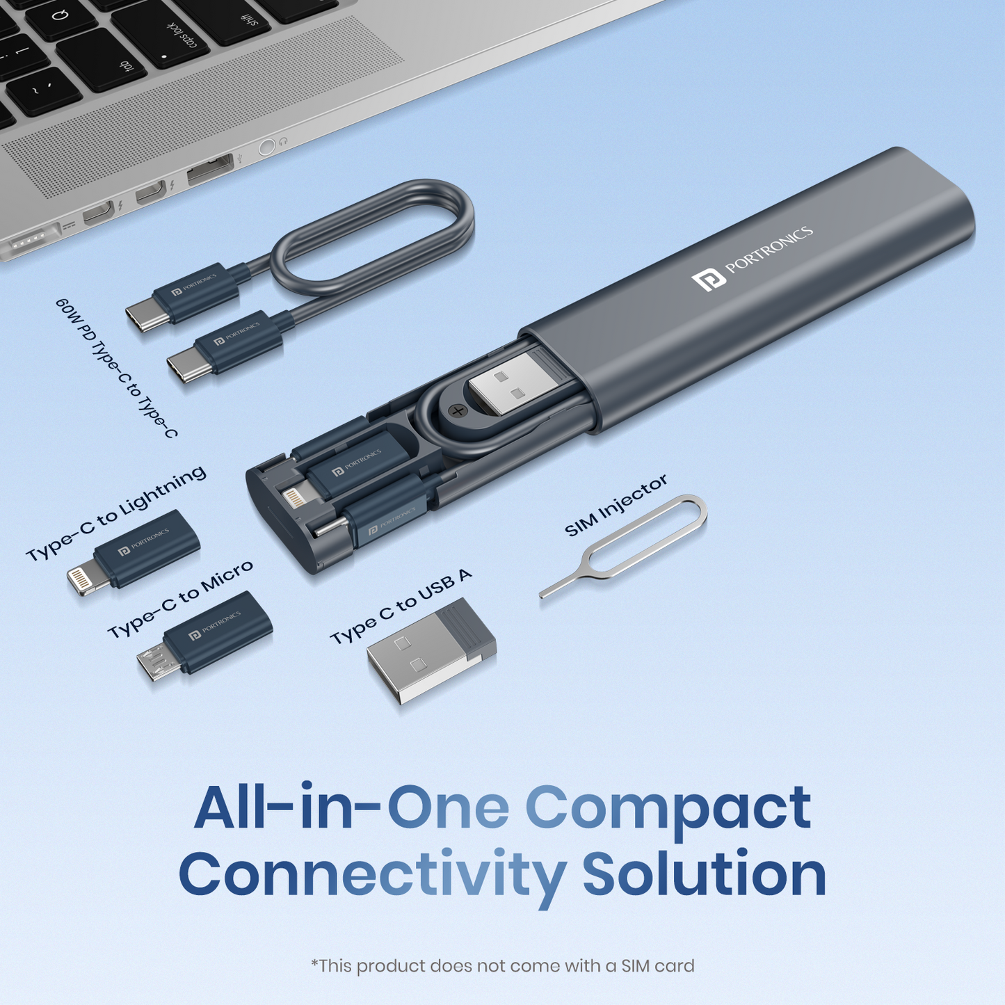 Blue Portronics Snapcase 3 All-in-one charging, syncing, and storage gadget combining multiple functionalities, ensuring you’re prepared and organized wherever you go