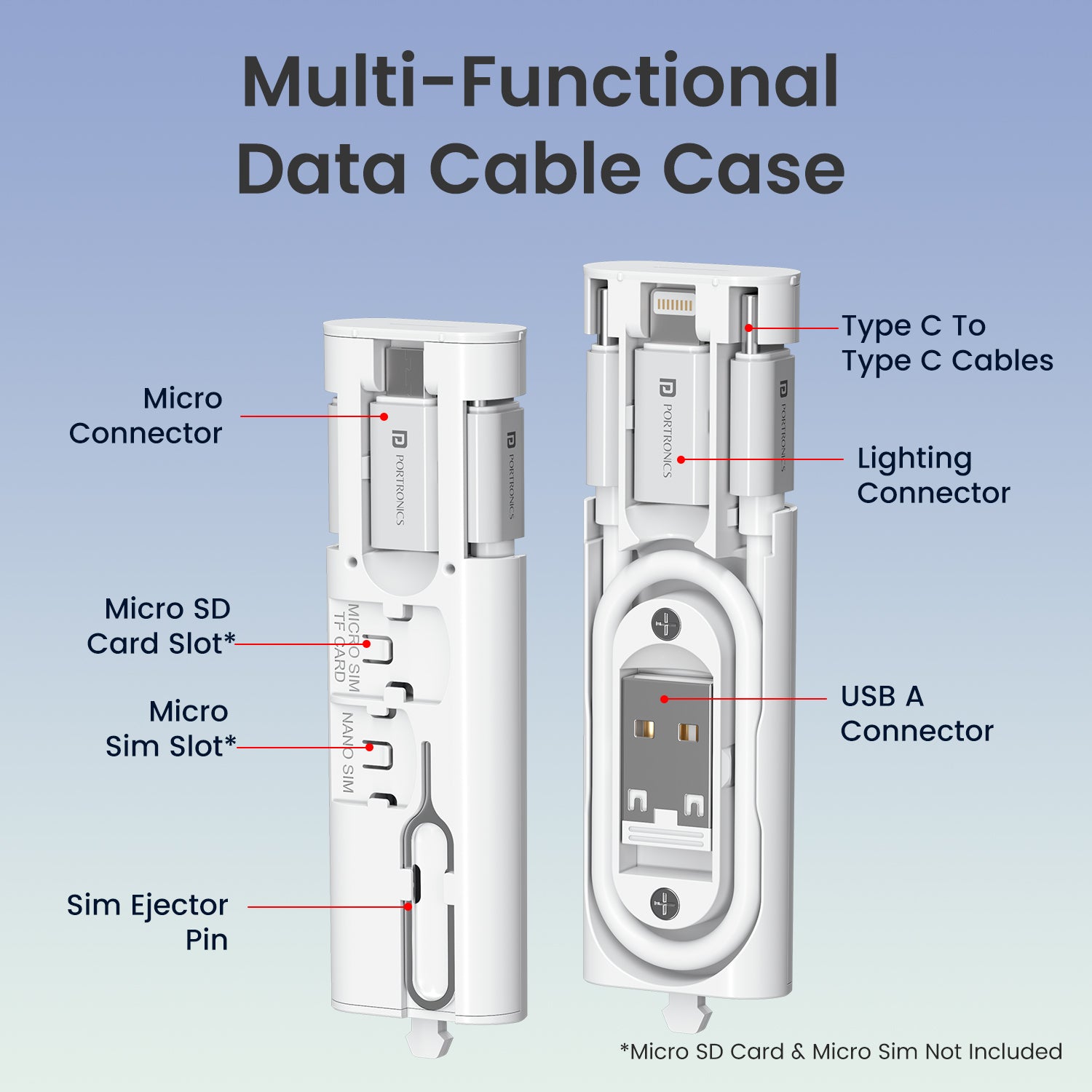 White Portronics Snapcase 4 all-in-one multifunctional fast charging data cable kit | compact storage design | supports multiple USB cable types