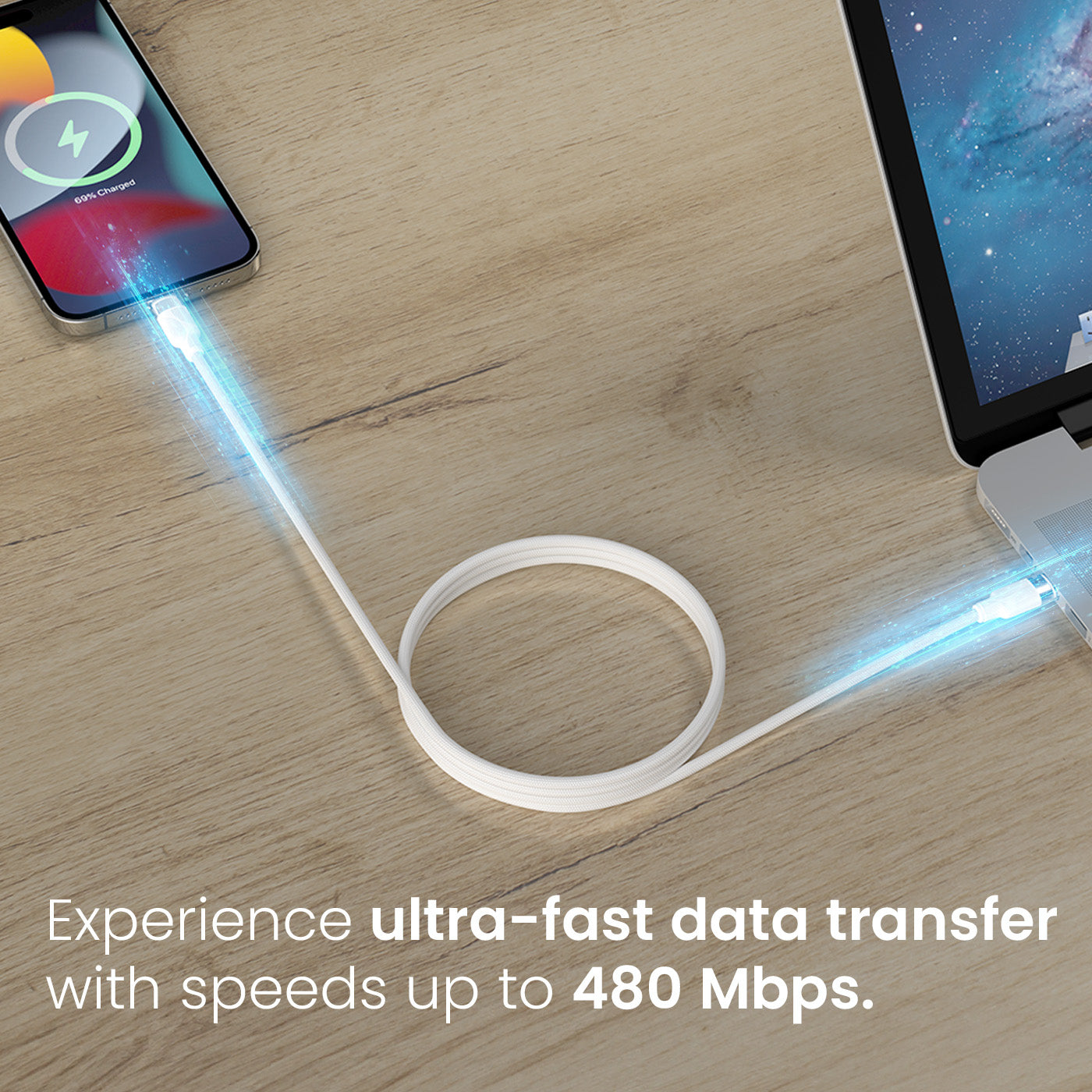 Portronics USB Cable for iPhone – Snaplink CL 27W Fast Charging Type-C to 8-Pin Cable with Magnetic Connector and Data Sync Support| best usb cable for iphone with fast data transfer| type c to 8 pin cable for iphone series| best charging cable online