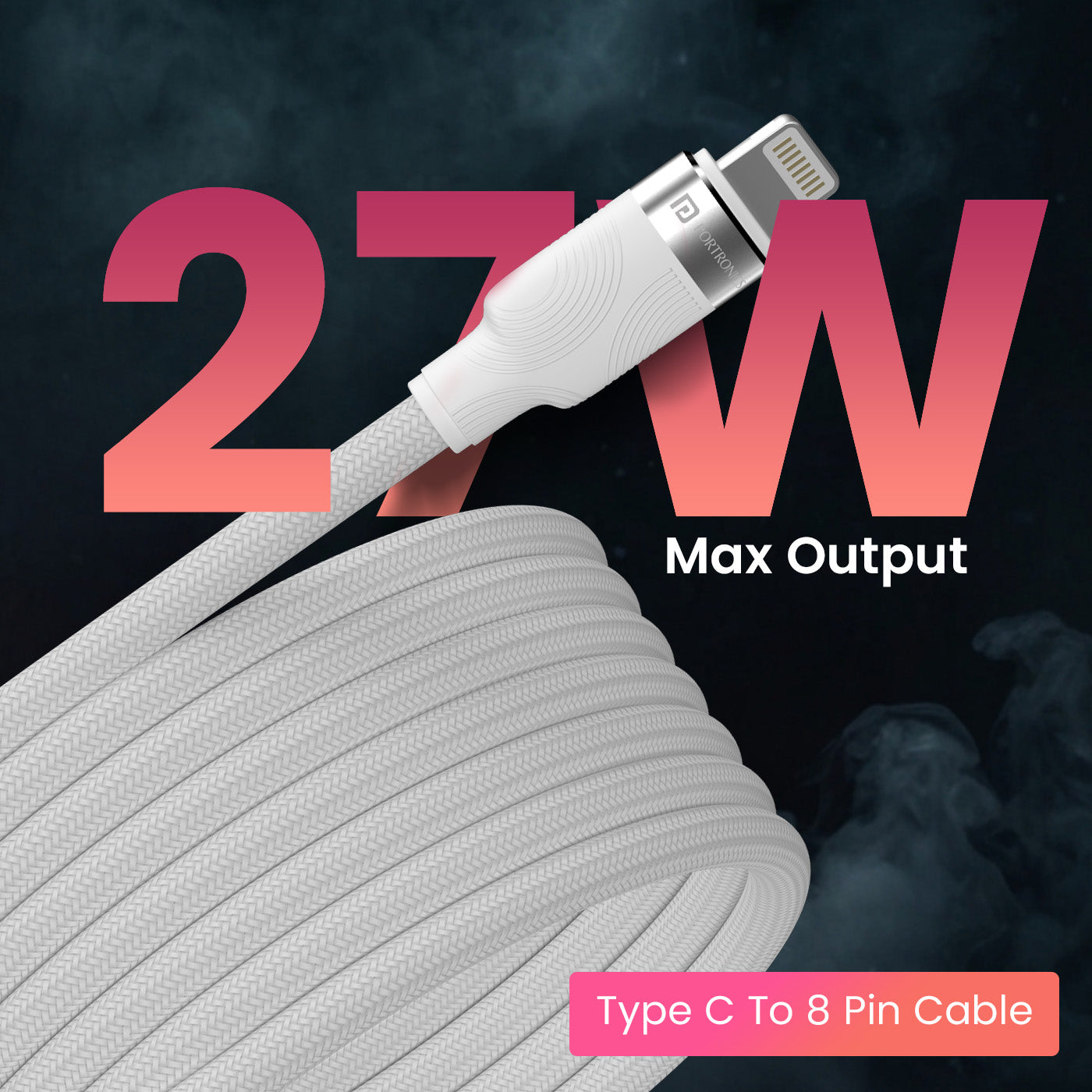Portronics Snaplink CL USB Cable – Micro USB Cable Alternative with Magnetic 8-Pin Connector and 27W Charging for iPhones