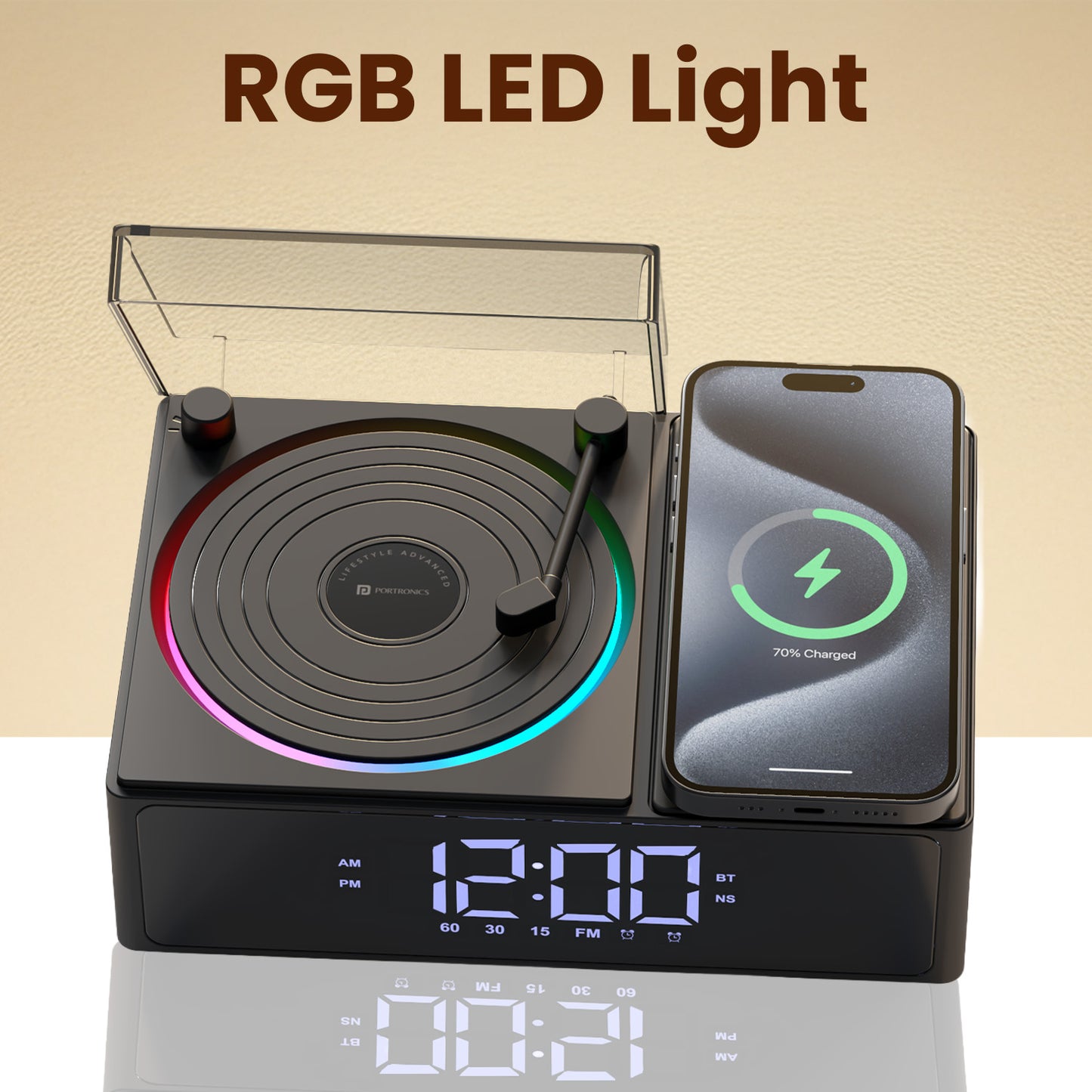 Portronics Sound Flow wireless bluetooth speaker with FM and AUX support | Designed for modern homes with RGB lighting | This bt speaker delivers clear sound and doubles up as a fast wireless charger.