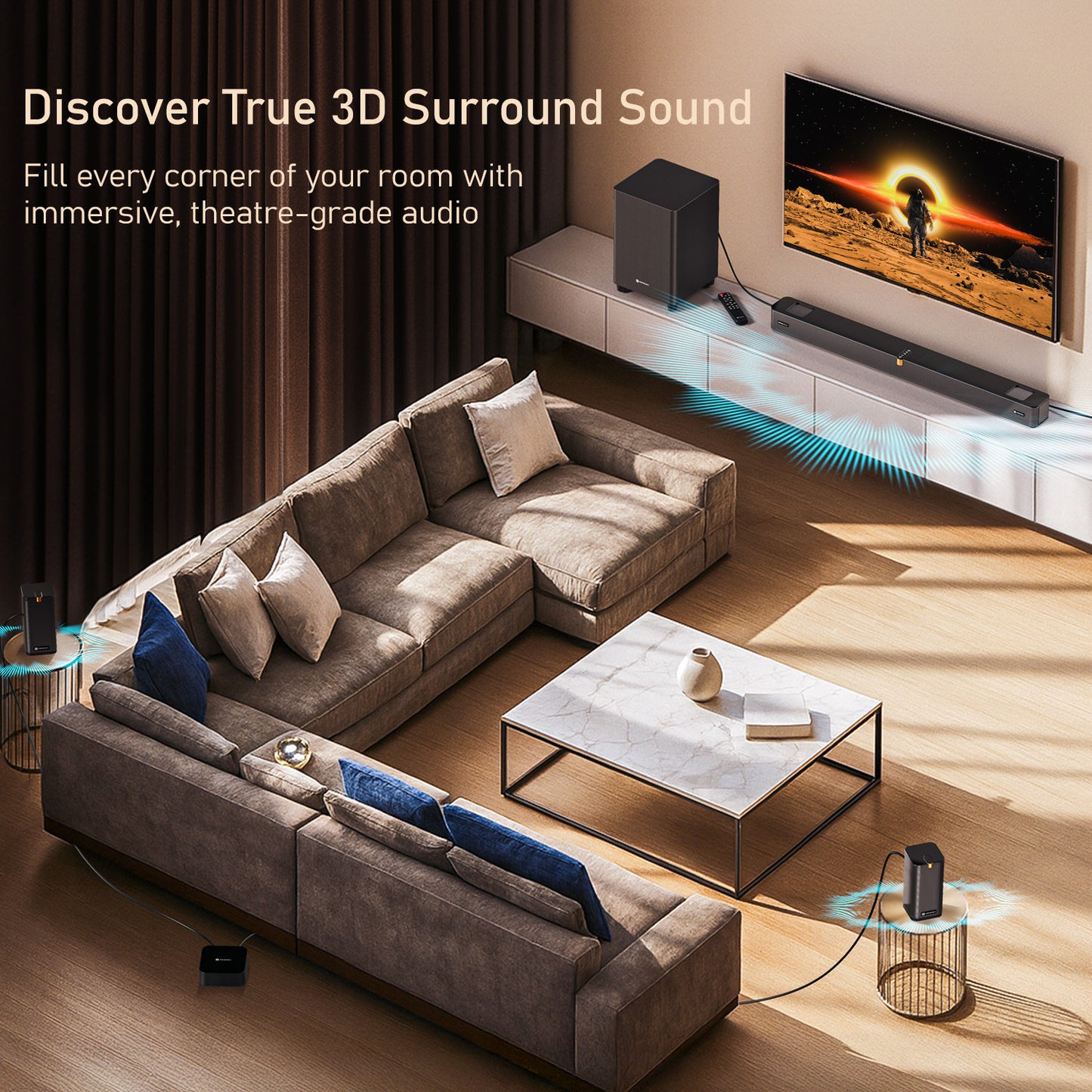 Portronics Sound Slick X1 Soundbar with Wireless Subwoofer | Perfect for large rooms using high-power 600W output and Dolby Atmos height channels | wireless soundbar delivering theatre-like sound
