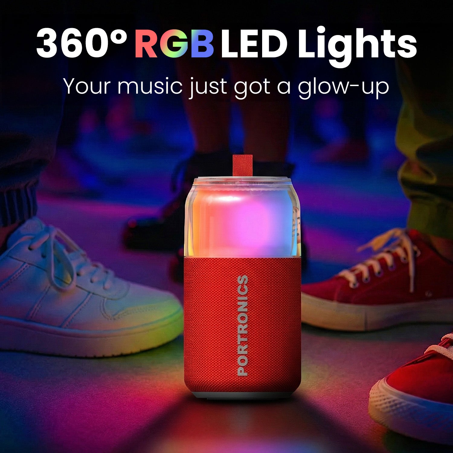 Portronics Talk Six Mini Portable Speaker | Great for kids performances using 360° RGB LED lights and 10W HD sound | mini bluetooth speaker adding fun to gatherings