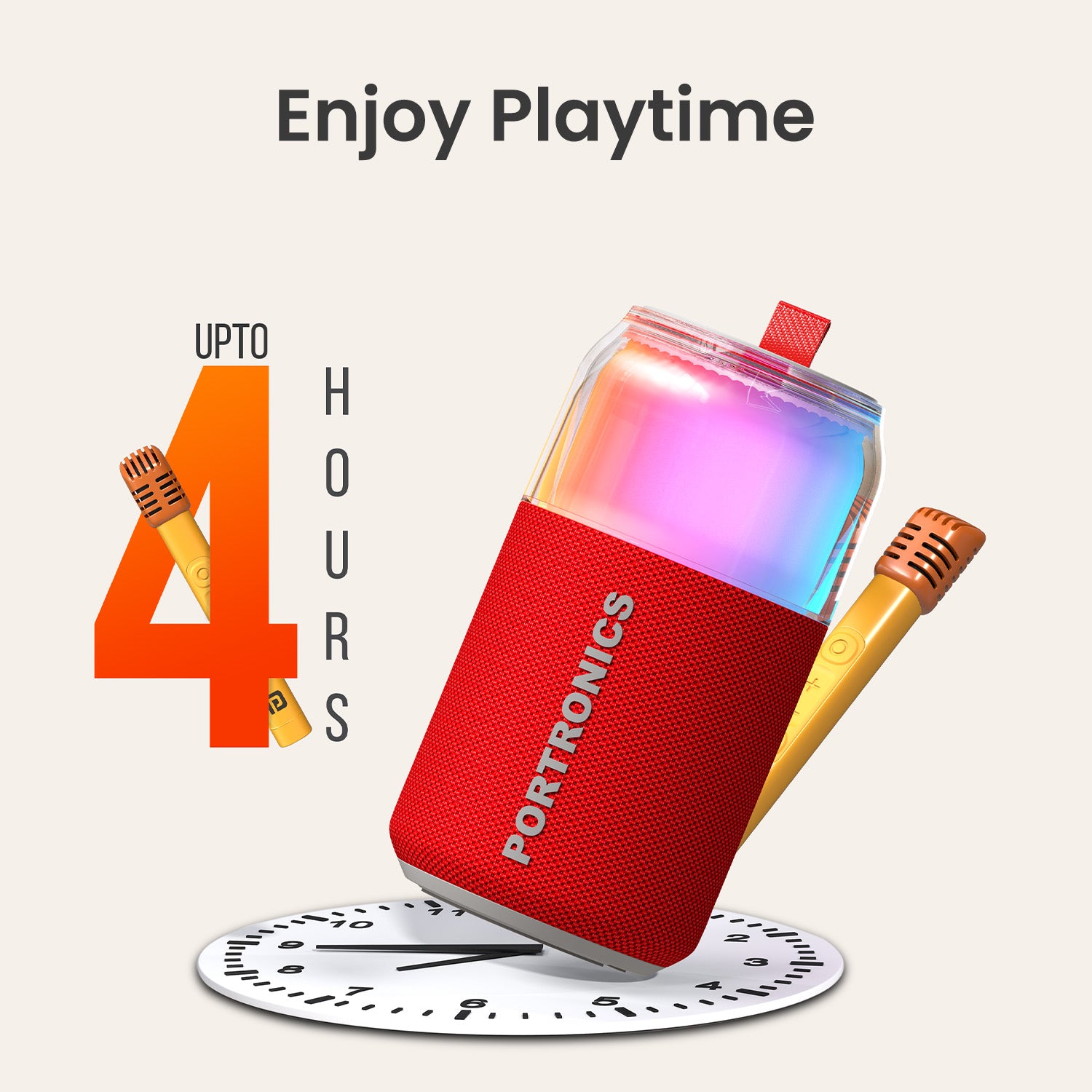 Portronics Talk Six Portronics BT Speaker with 4hr playtime| Ideal for ambience and gifting with RGB LED lighting and compact can-style design | bluetooth speakers with lights enhancing party mood