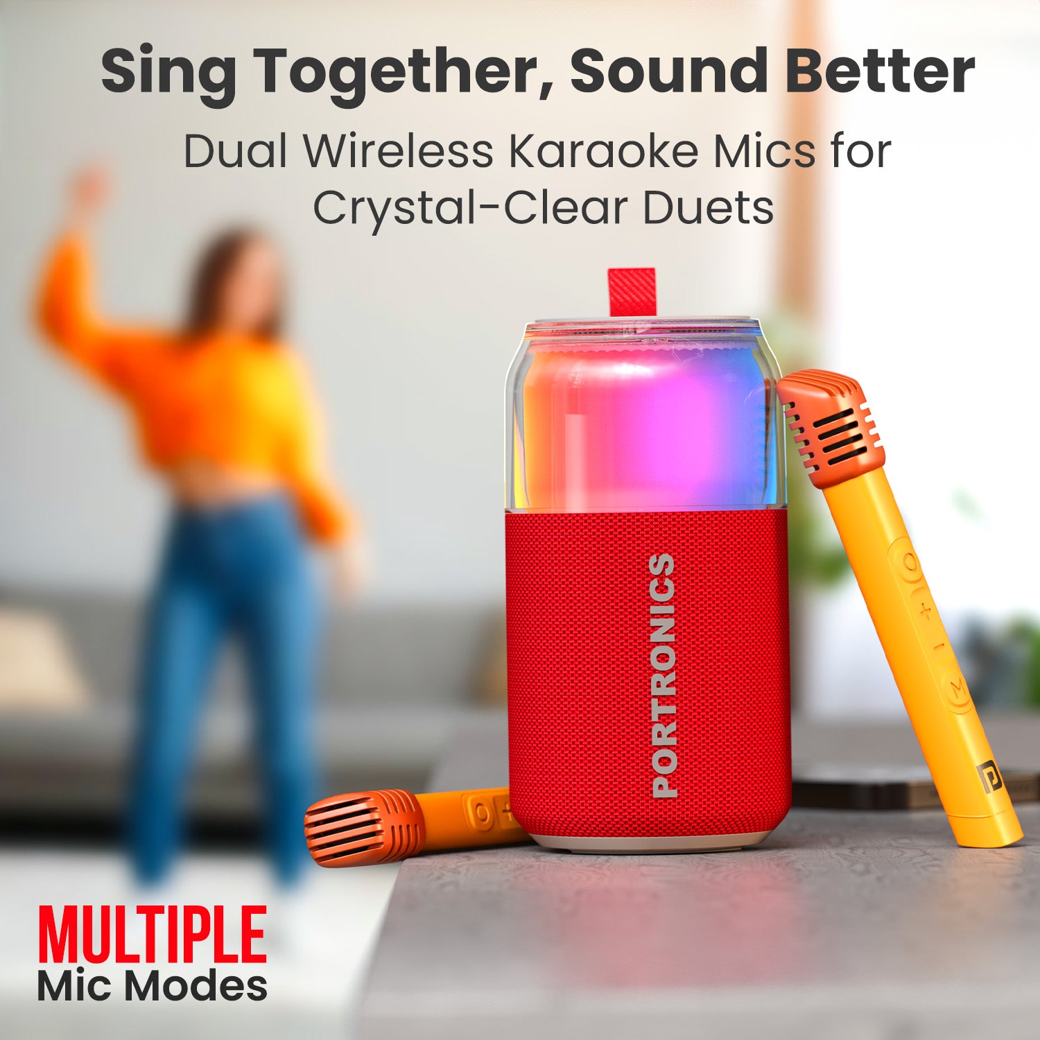 Portronics Talk Six Speaker with MIC | Best for duets and hosting with Bluetooth 5.3 technology and dual karaoke mics | Bluetooth speaker with mic for instant singing