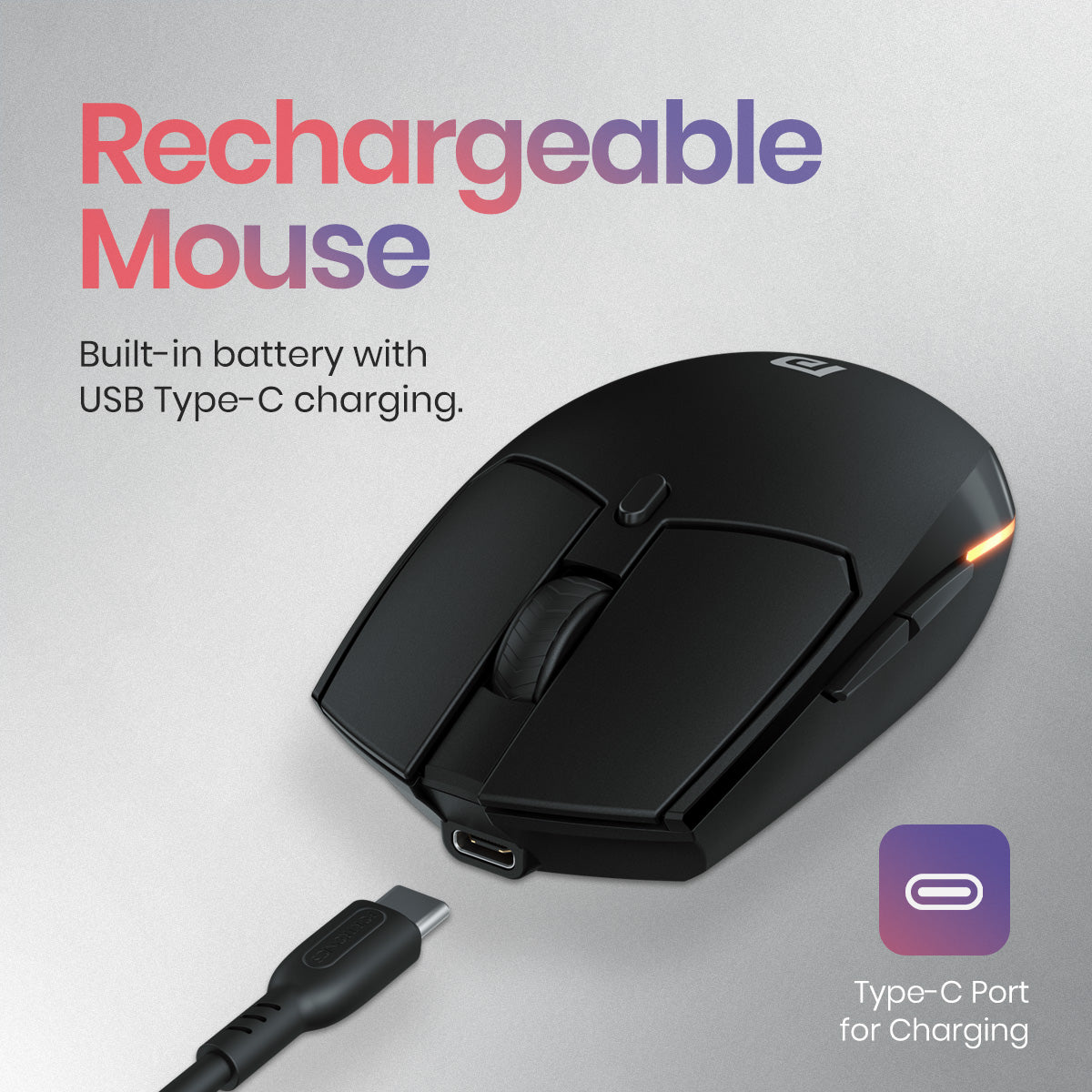Black Portronics Toad 36 rechargeable wireless mouse for laptop and desktop with ergonomic thumb support| wireless optical mouse at best price| best computer accessories