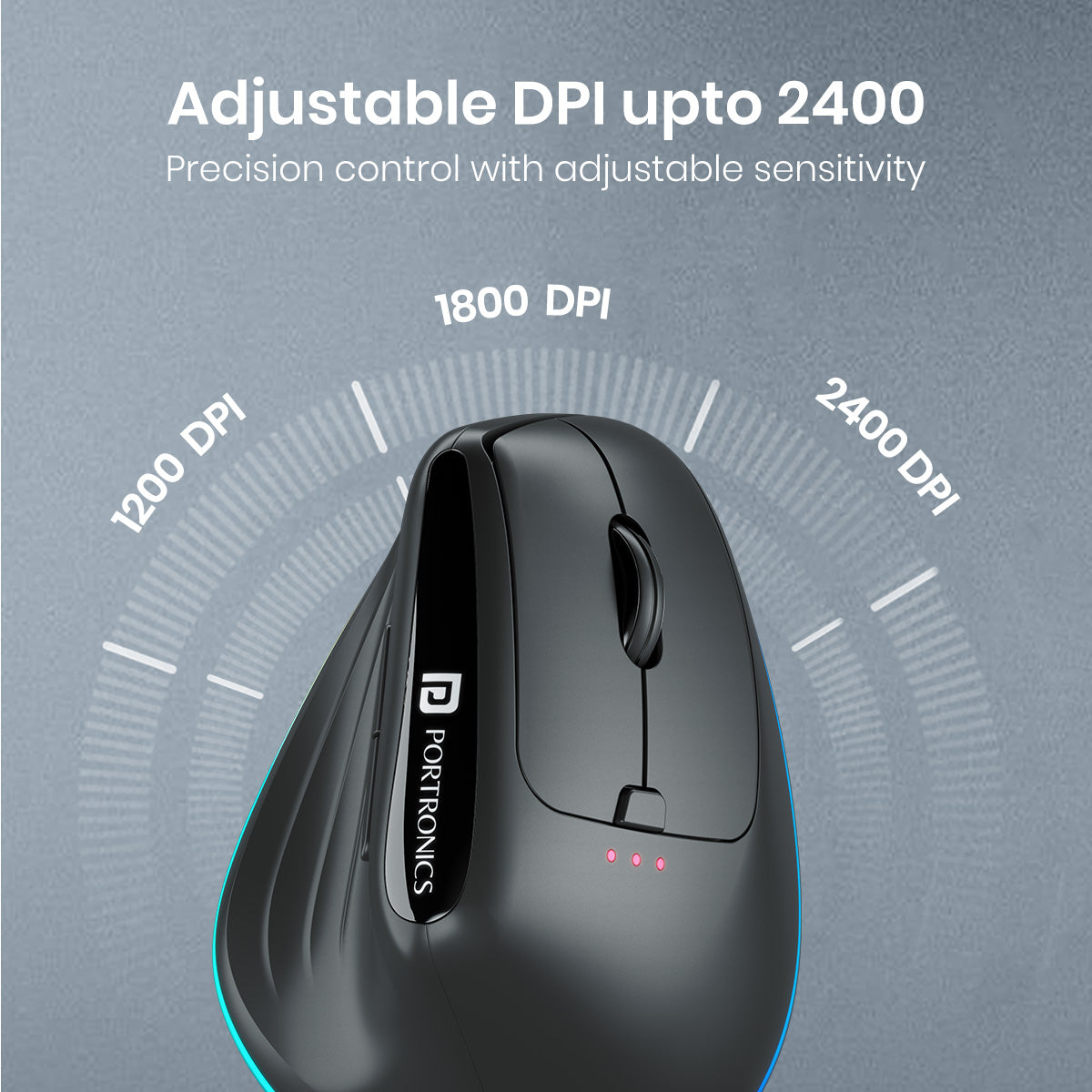 Black Portronics Toad Ergo 3 Wireless Mouse with 6D Buttons & 2400 DPI and designed to reduce the strain off your palms and hands| wireless mouse for laptop under 1500