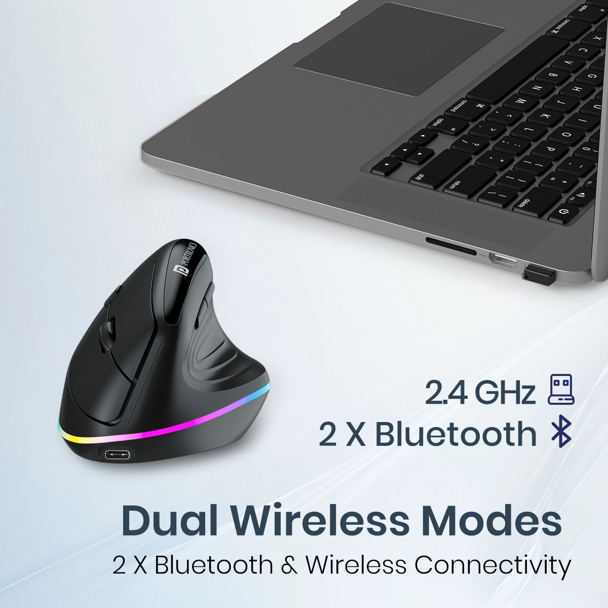 Black Portronics Toad Ergo 3 ergonomic Wireless Mouse with dual connectivity| vertical mouse online at best price