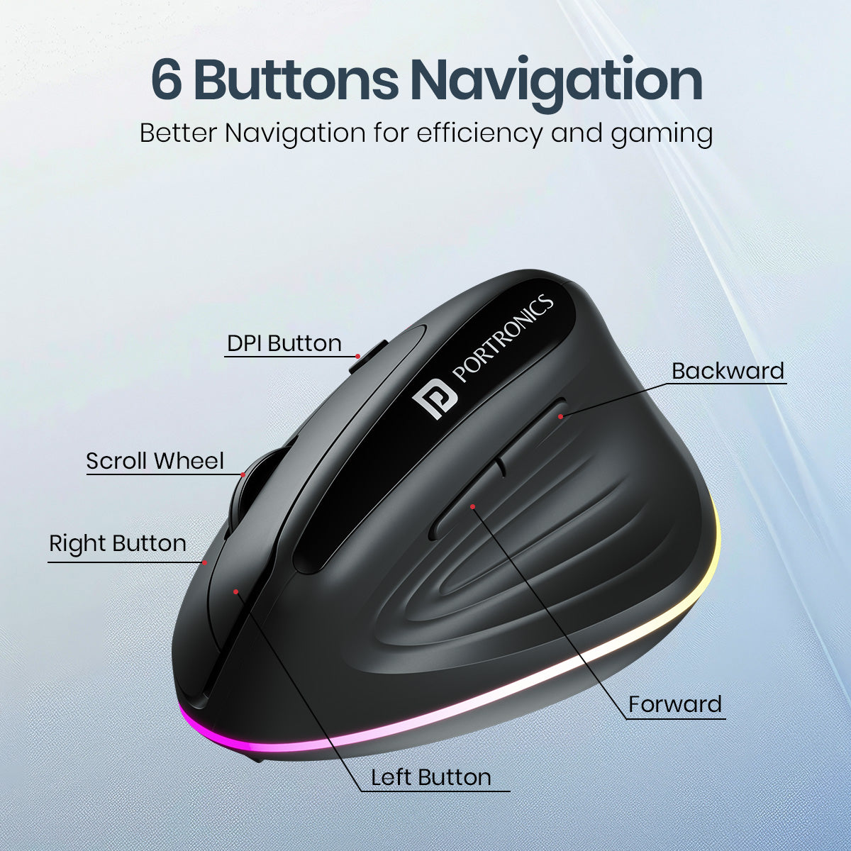 Black Portronics Toad Ergo 3 Wireless vertical Mouse with 6D Buttons & 2400 DPI adjustable| wireless mouse for gamers at discount rate