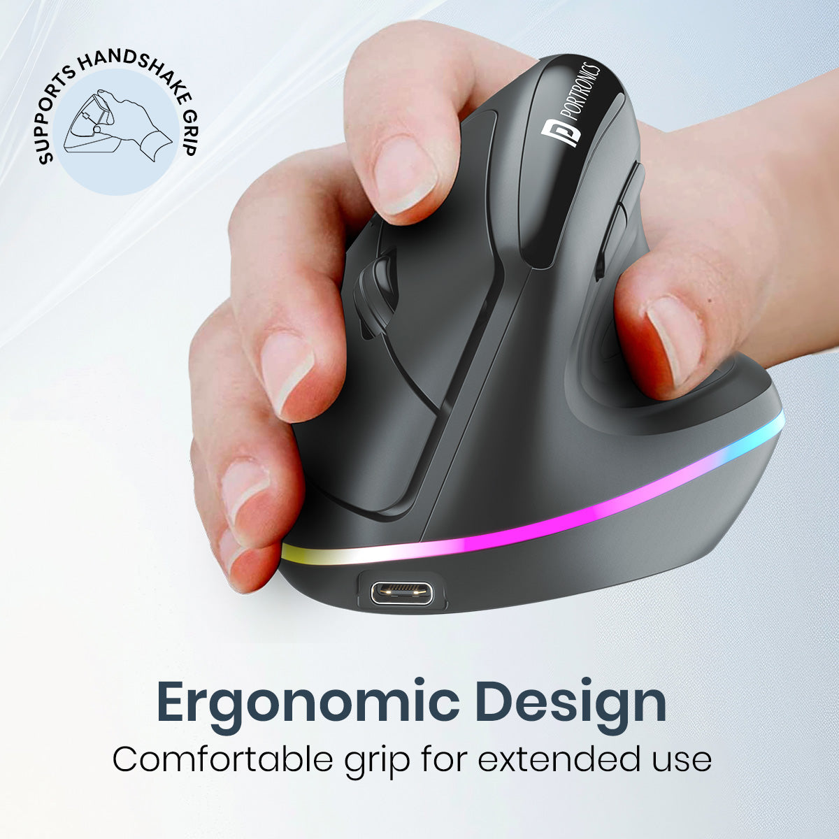 Black Portronics Toad Ergo 3 vertical ergonomic Wireless Mouse| best mouse for office use 