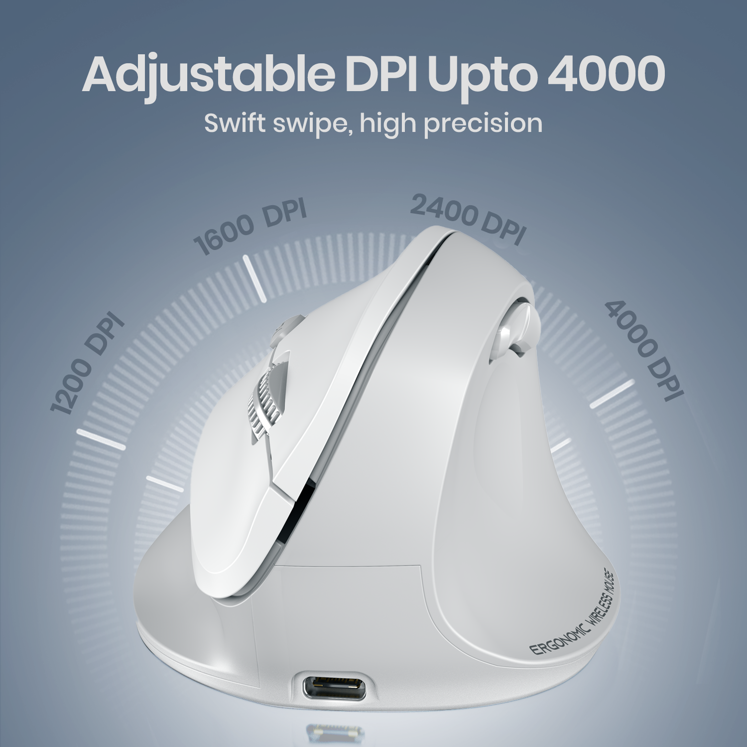 Portronics Toad Ergo 4 Wireless Optical Mouse | Adjustable 4000 DPI Rechargeable Mouse with 6-Button Controls | Best Vertical Mouse for Laptop, Desktop & Home Office
