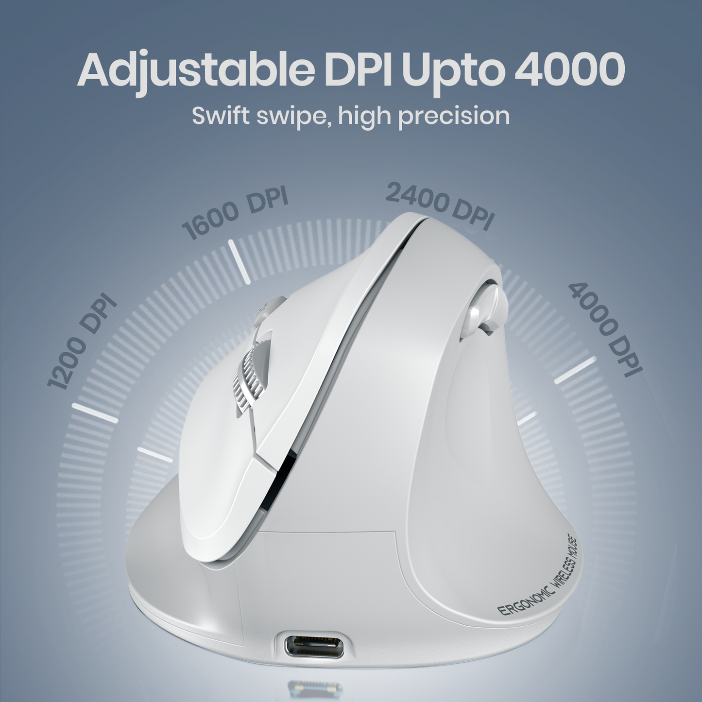 Portronics Toad Ergo 4 Wireless Optical Mouse | Adjustable 4000 DPI Rechargeable Mouse with 6-Button Controls | Best Vertical Mouse for Laptop, Desktop & Home Office