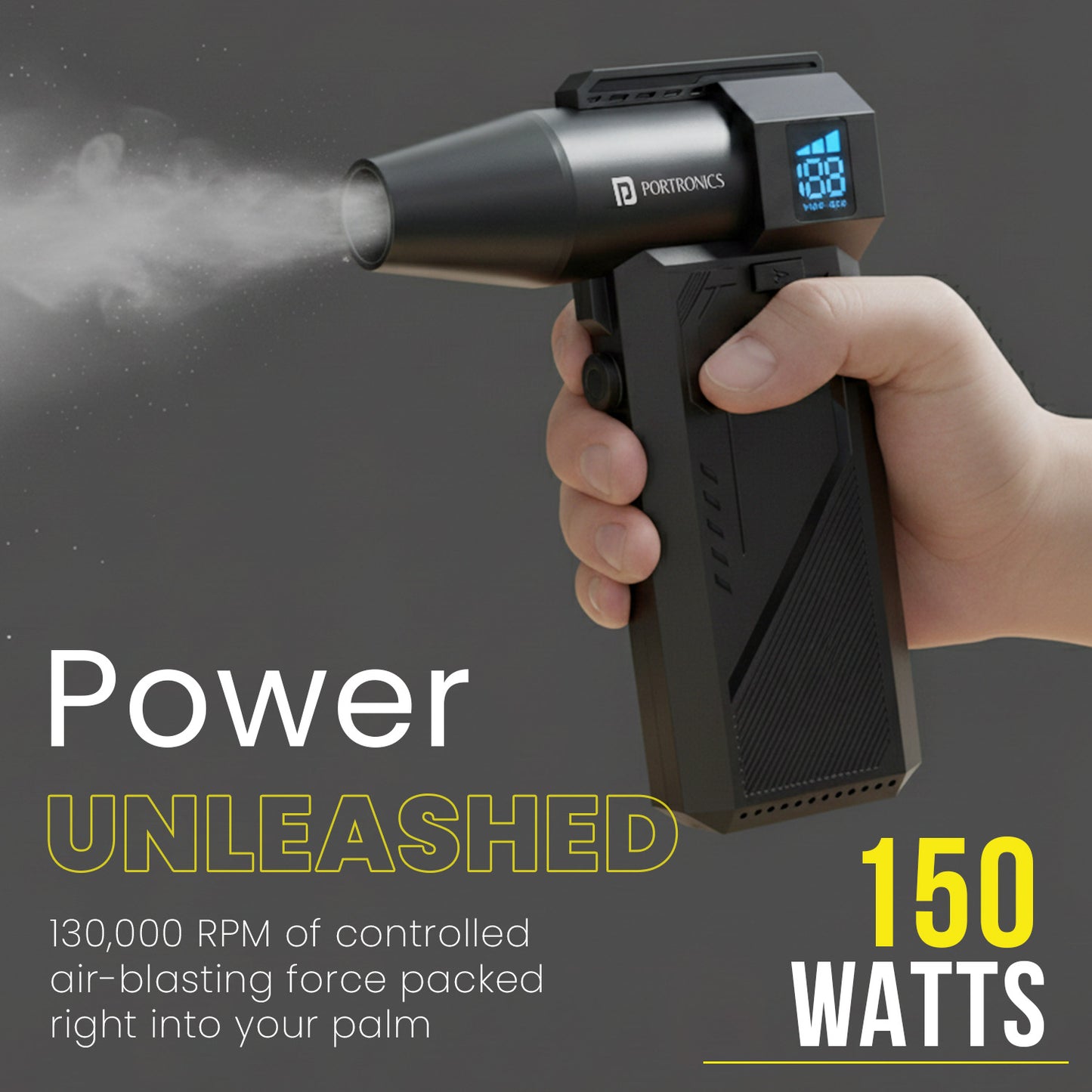 Portronics Tornado Pro Wireless Air Blower | BLDC motor delivers extreme air pressure for precision cleaning | This wireless air blower reaches tight corners and delicate components effortlessly | Ultra-powerful 1,30,000 RPM airflow for deep cleaning electronics 