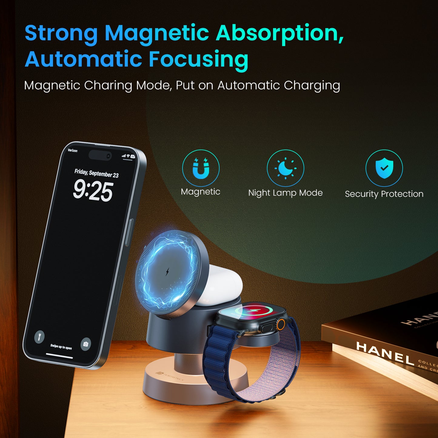 Portronics Tricharge Wireless Charging Station | All-in-one wireless charger with Apple Watch and AirPods support | best magnetic wireless charger for iPhone clutter-free setup